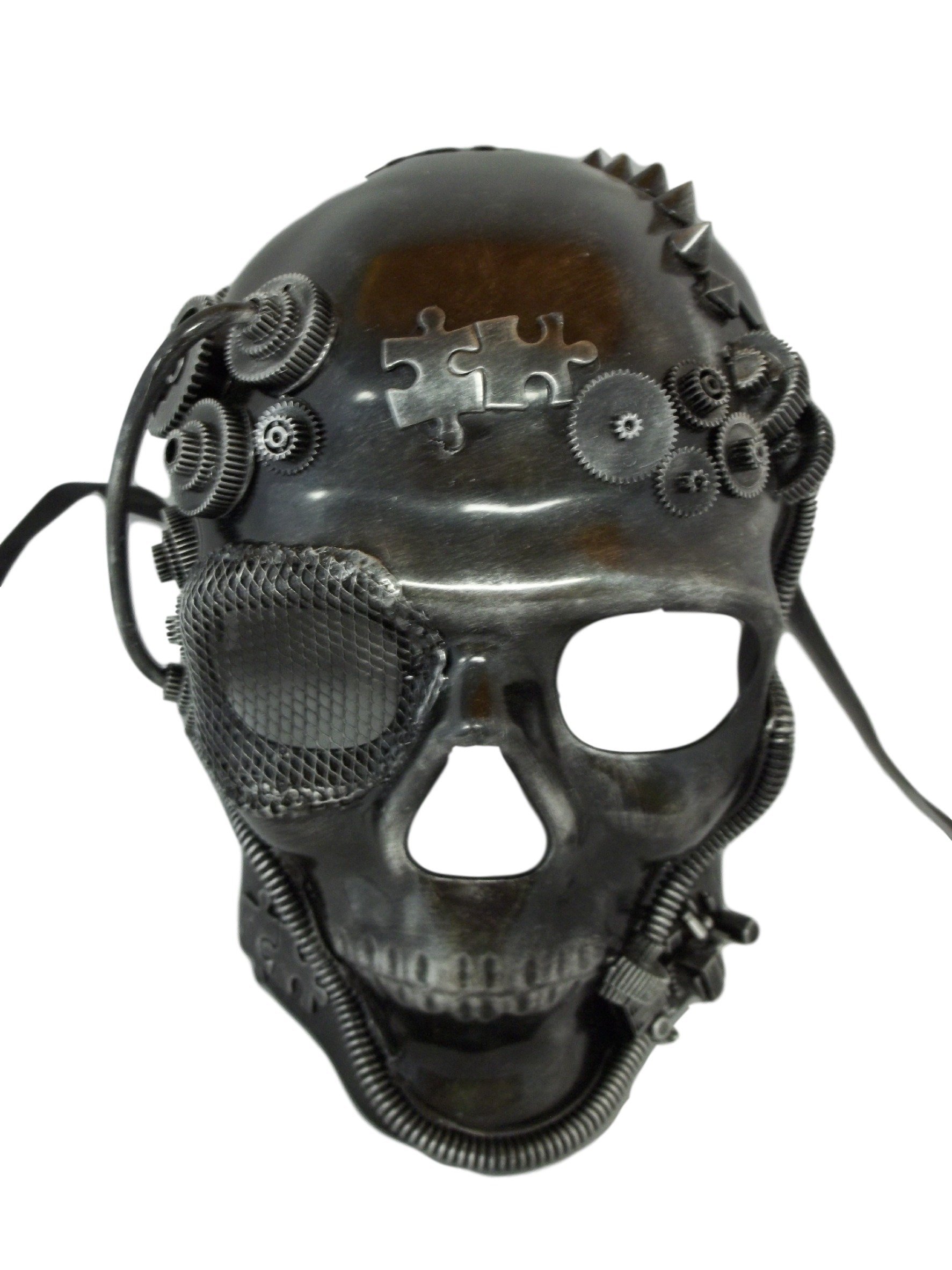 Bauer Steam Punk Skull Brushed Silver Masquerade Halloween Mask - Gothic Costume Accessory for Cosplay, Halloween Parties & Themed Events