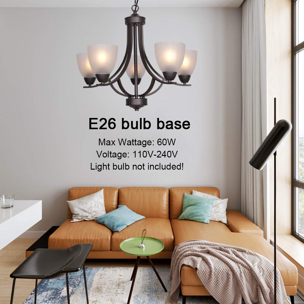 VINLUZ 5-Light Modern Chandelier with Alabaster Glass Shades - Oil Rubbed Bronze Ceiling Pendant Light Fixture for Dining Room, Foyer, Bedroom & Living Room - Perfect for Rustic & Contemporary Home Decor