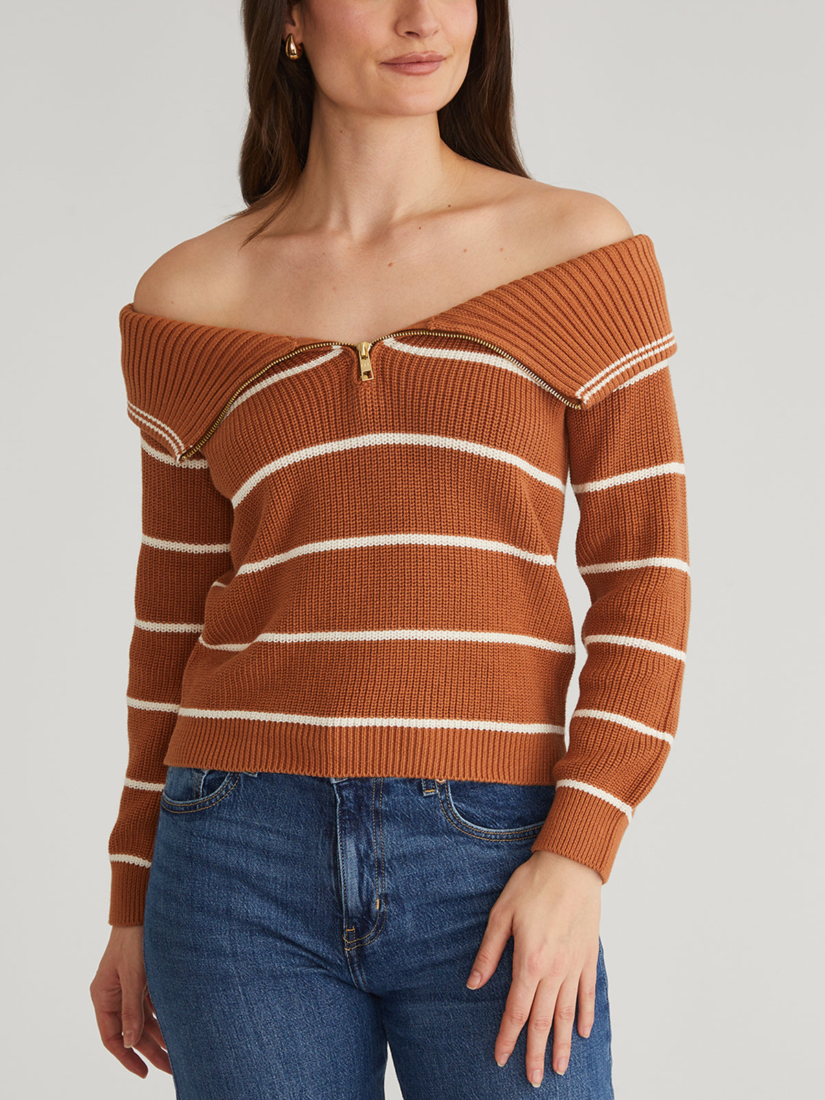 Sierra Women's Stripe Off Shoulder Pullover Sweater - Casual Long Sleeve Knit Top for Fall & Winter | Perfect for Date Night, Office Wear and Weekend Outings