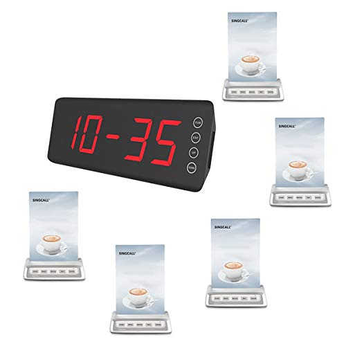 SINGCALL Wireless Waiter Paging System - 5 Pagers & 1 Receiver - Long Range Restaurant Call Alert for Staff - Ideal for Restaurants, Hotels, and Event Venues