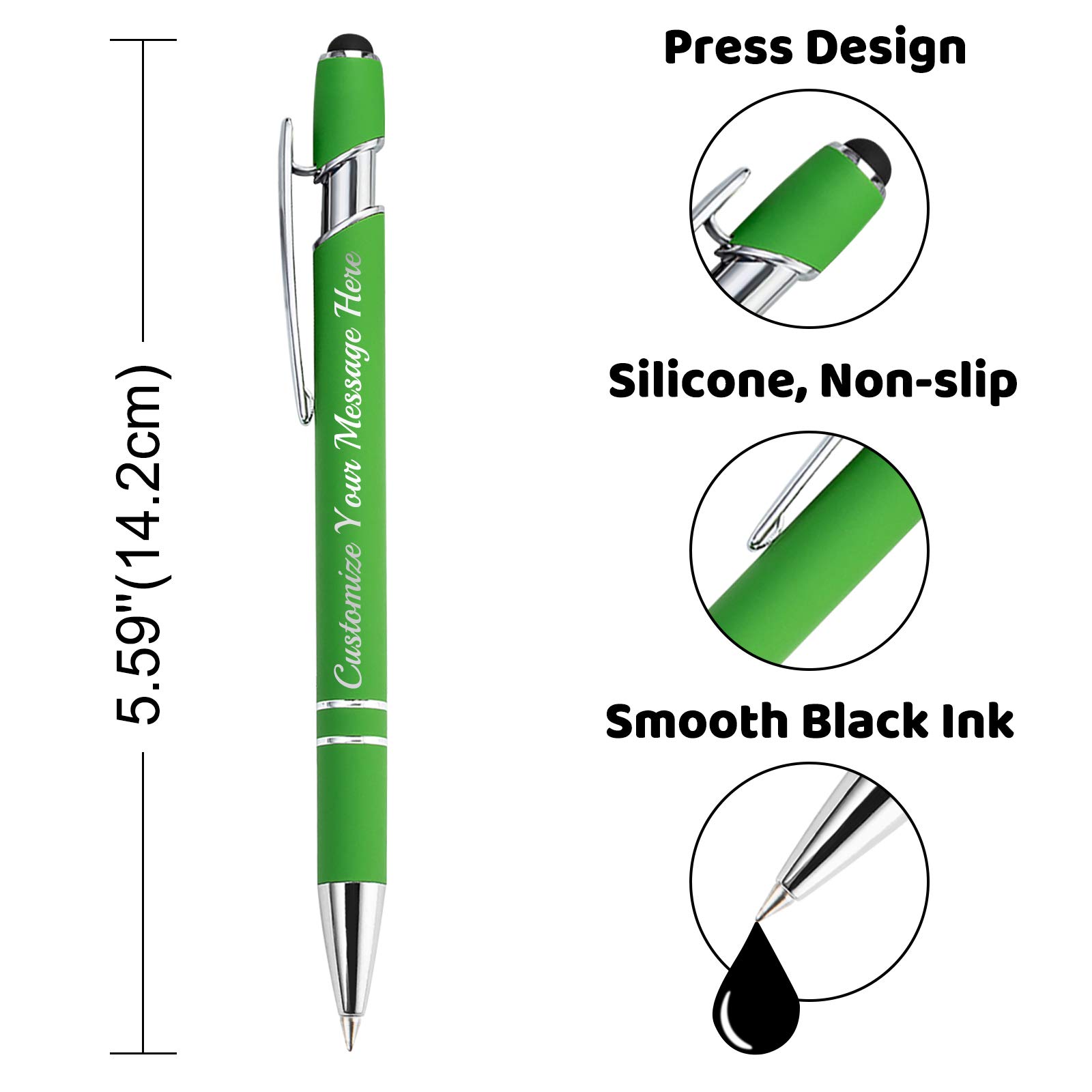 Custom Engraved Stylus Pens with Logo - Personalized Ballpoint Pens for Business, Christmas, Graduation & Birthday Gifts - Black Ink Medium Point (24 Pack, Light Green) - Perfect for Corporate Events, Promotions & Office Supplies
