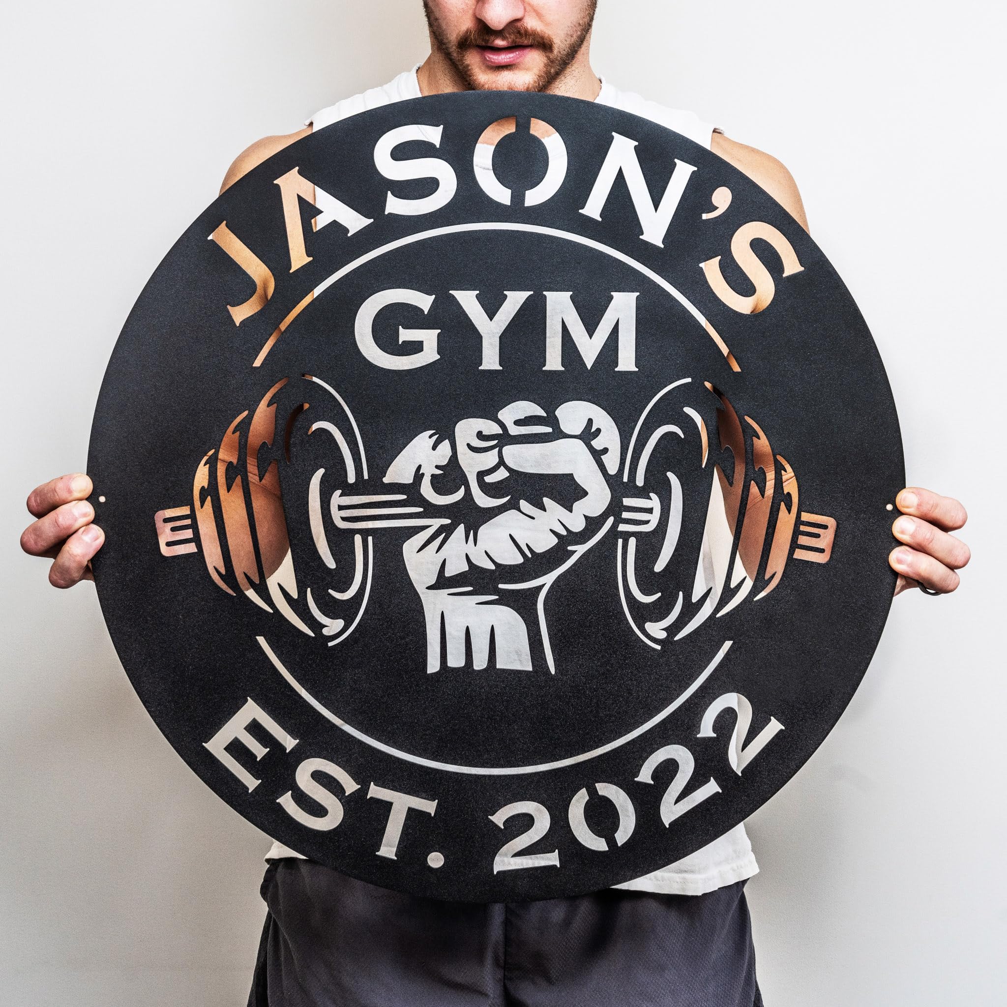 Custom Metal Dumbbell Gym Sign - Personalized Workout Room Wall Art for Home & Garage Gym Decor