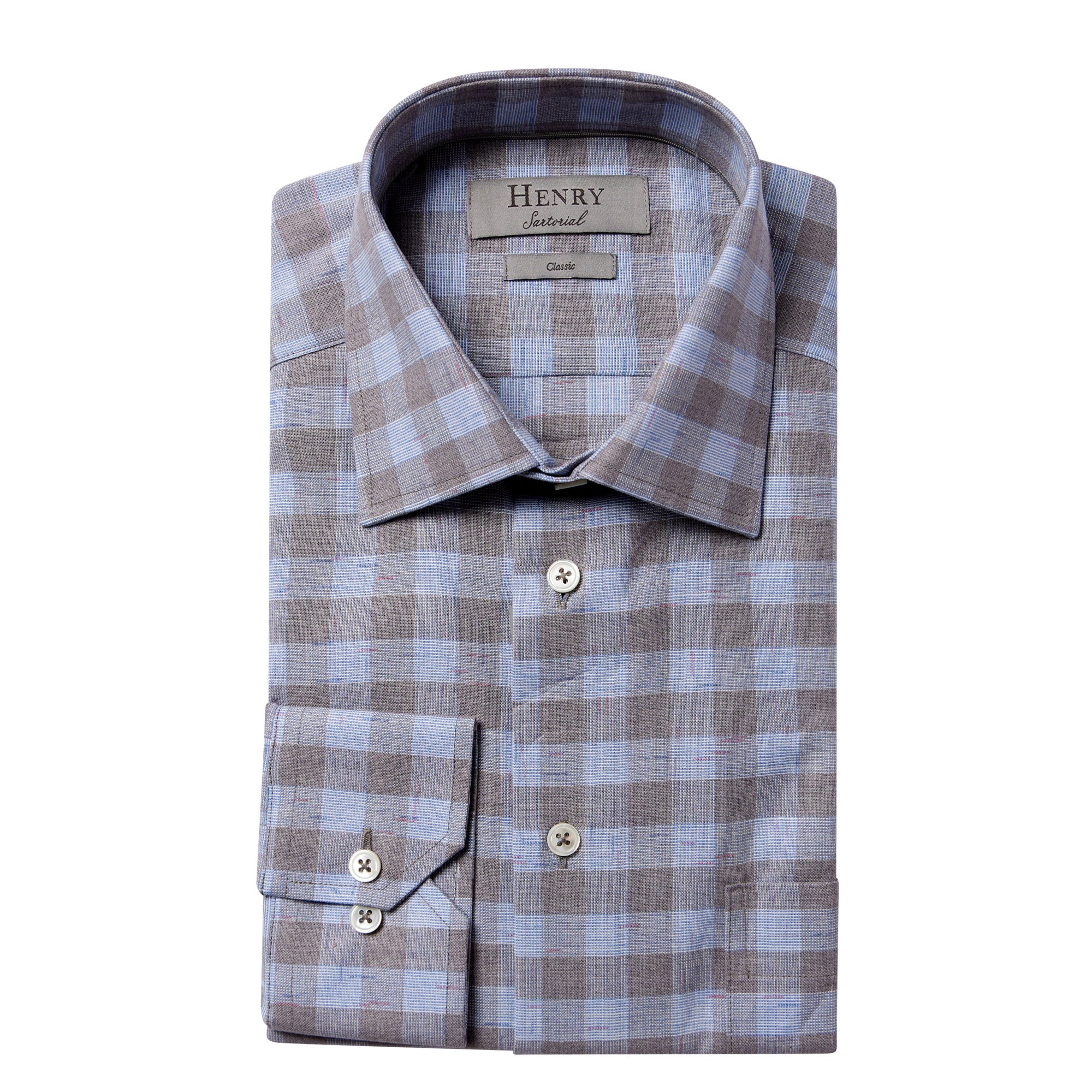 HENRY SARTORIAL Men's Casual Check Button Down Shirt - Grey & Blue Plaid Flannel Shirt for Work, Date Night & Weekend Outfits