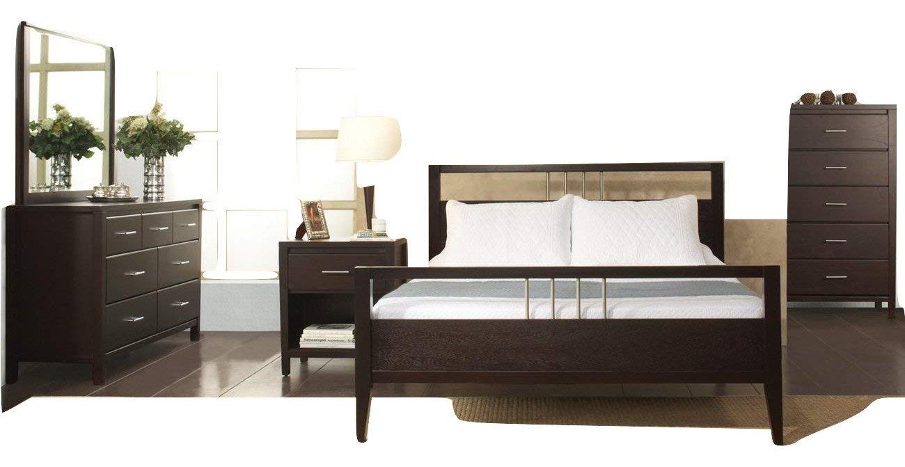 5-Piece King Platform Storage Bed Set with 2 Nightstands, Dresser & Mirror - Espresso Mahogany Finish for Modern Bedroom | Space-Saving Storage Solution for Master Bedroom or Guest Room