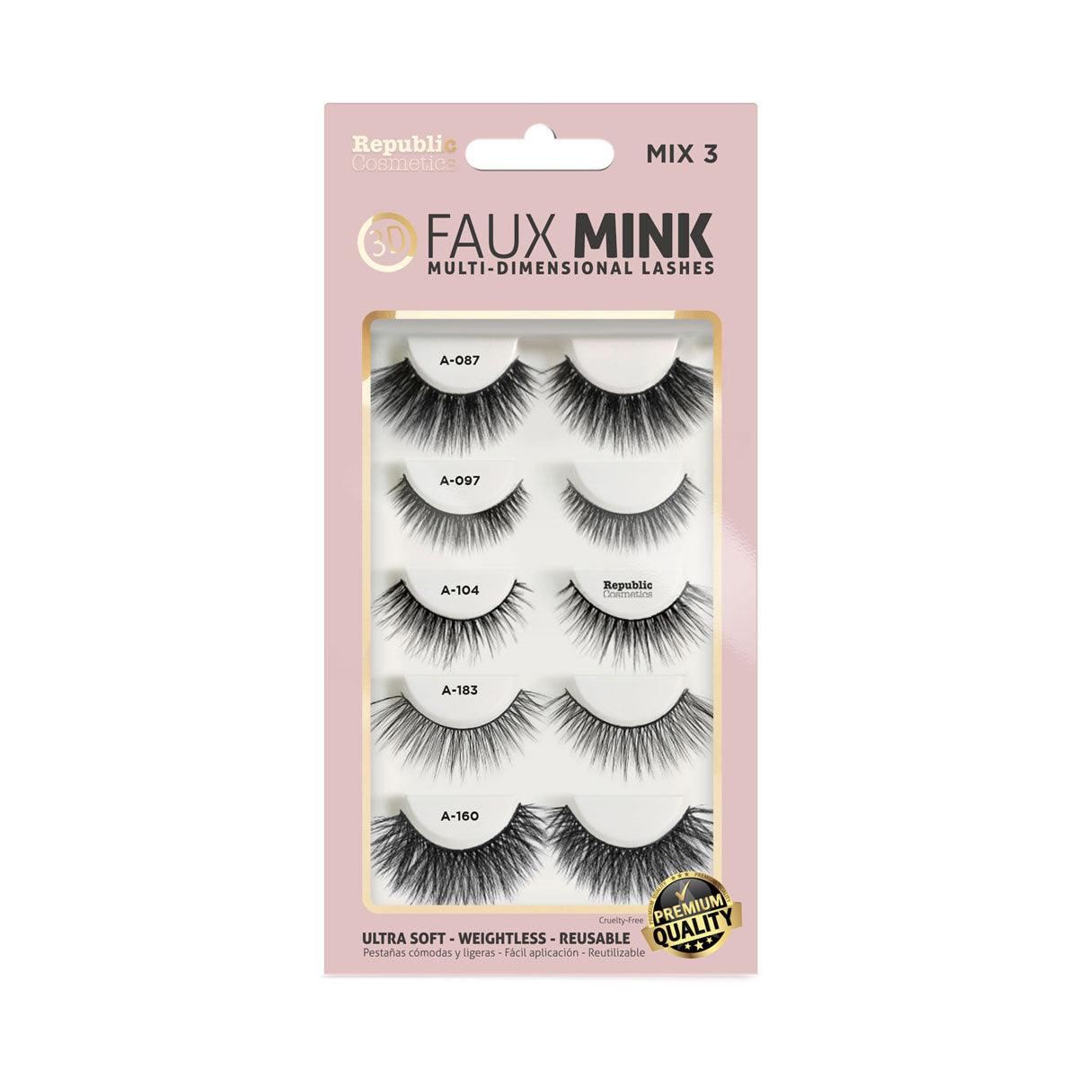 Republic Cosmetics 3D Faux Mink Lashes - 5 Pairs Mixed Style Set for Dramatic Volume & Natural Look | Perfect for Weddings, Parties & Everyday Wear