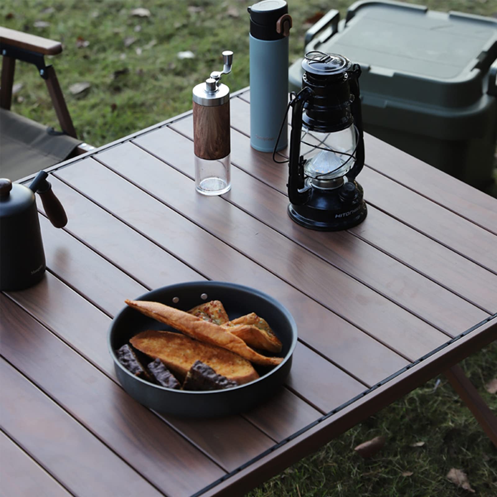Portable Aluminum Folding Camping Table - Lightweight Roll-Up Picnic Table with Wood Grain Finish, Stable Outdoor Furniture for BBQ, Backyard Parties, Beach Trips & Tailgating (Black, Large 103cm) - Perfect for Camping, Hiking, Picnics & Outdoor Adventures