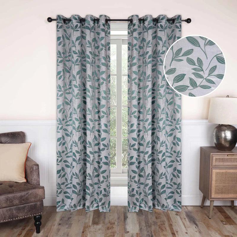 Machine Washable Blackout Curtains Set of 2 - Room Darkening Leaf Pattern Window Drapes for Bedroom & Living Room - Blocks Sunlight & Noise for Better Sleep