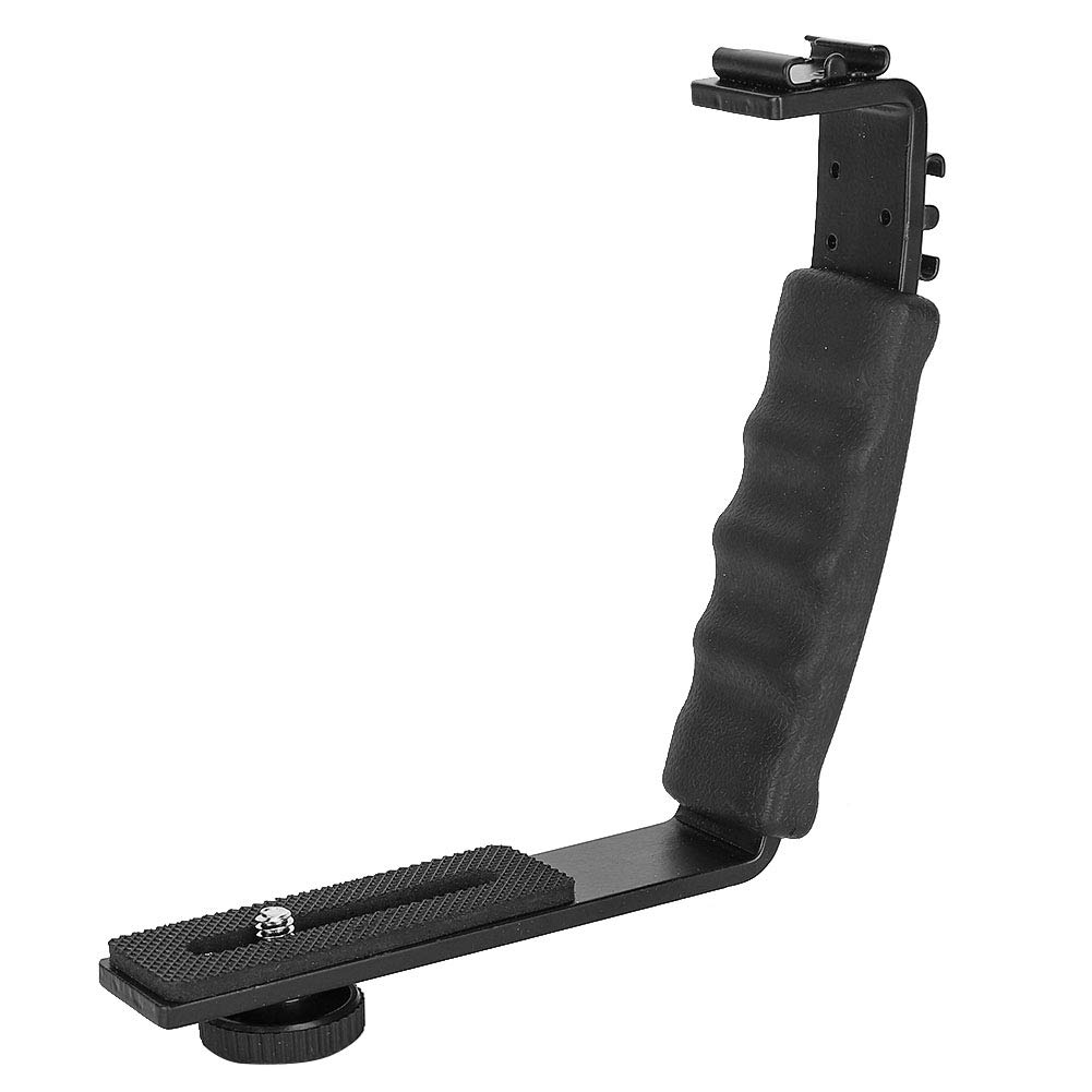 Vifemify Camera Flash L Bracket with Dual Hot Shoes Holder - Mount Adapter for DV Microphone & LED Light - 1/4