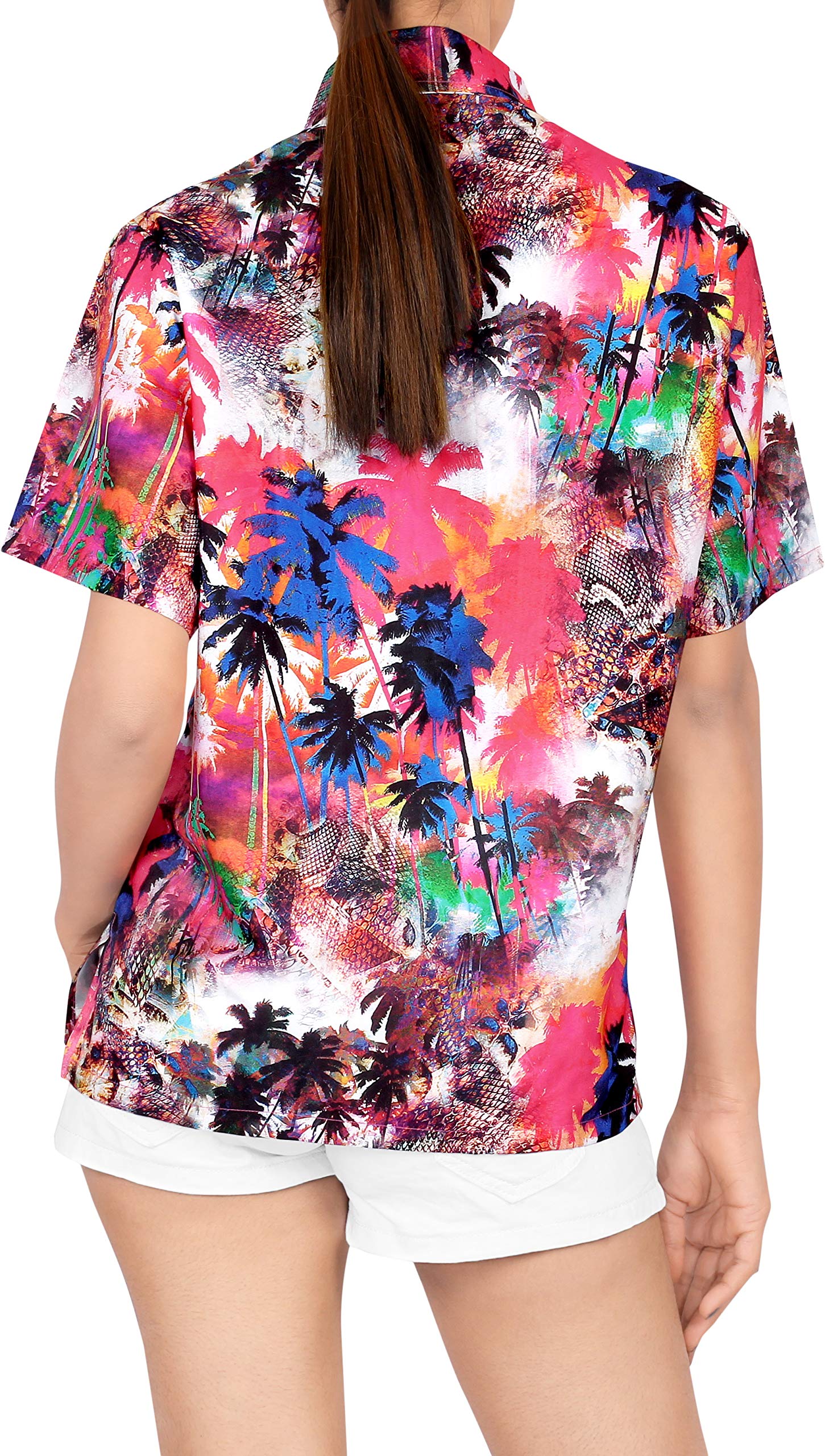 LA LEELA Women's Hawaiian Short Sleeve Blouse - Floral Print Vacation Shirt for Beach, Summer & Casual Wear