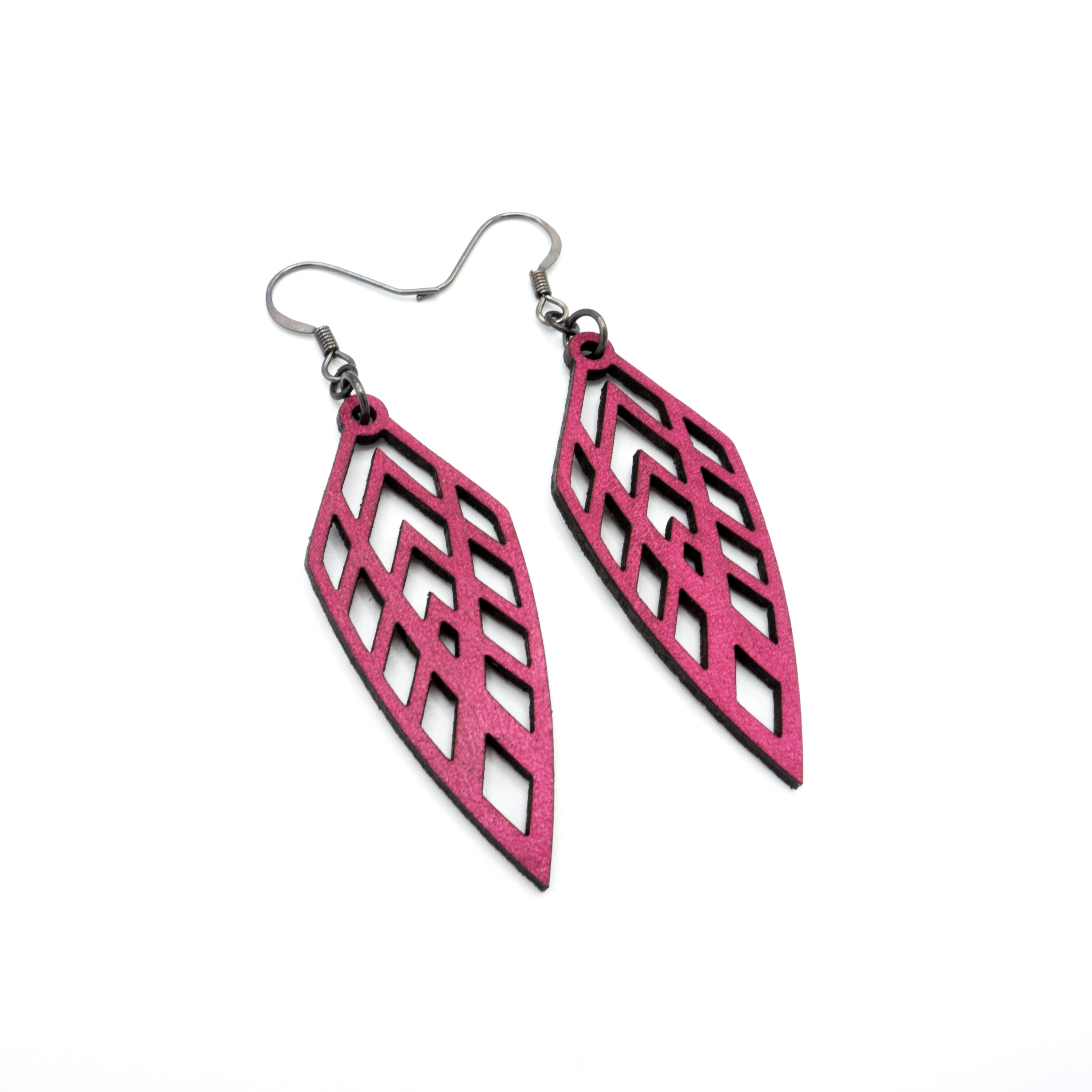 Arrowhead 02 Small Fuchsia Leather Earrings for Women - Handmade Boho Chic Dangle Earrings for Casual Wear, Parties & Festivals