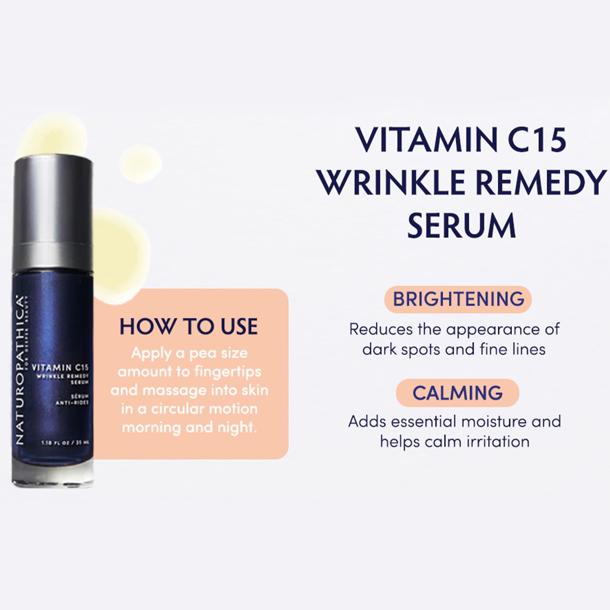 Naturopathica Vitamin C15 Wrinkle Remedy Serum for Face - Hyaluronic Acid Moisturizing Anti-Aging Serum for Men & Women, 1.18 fl oz | Brightening, Hydrating & Reducing Fine Lines for Day & Night Skincare Routine