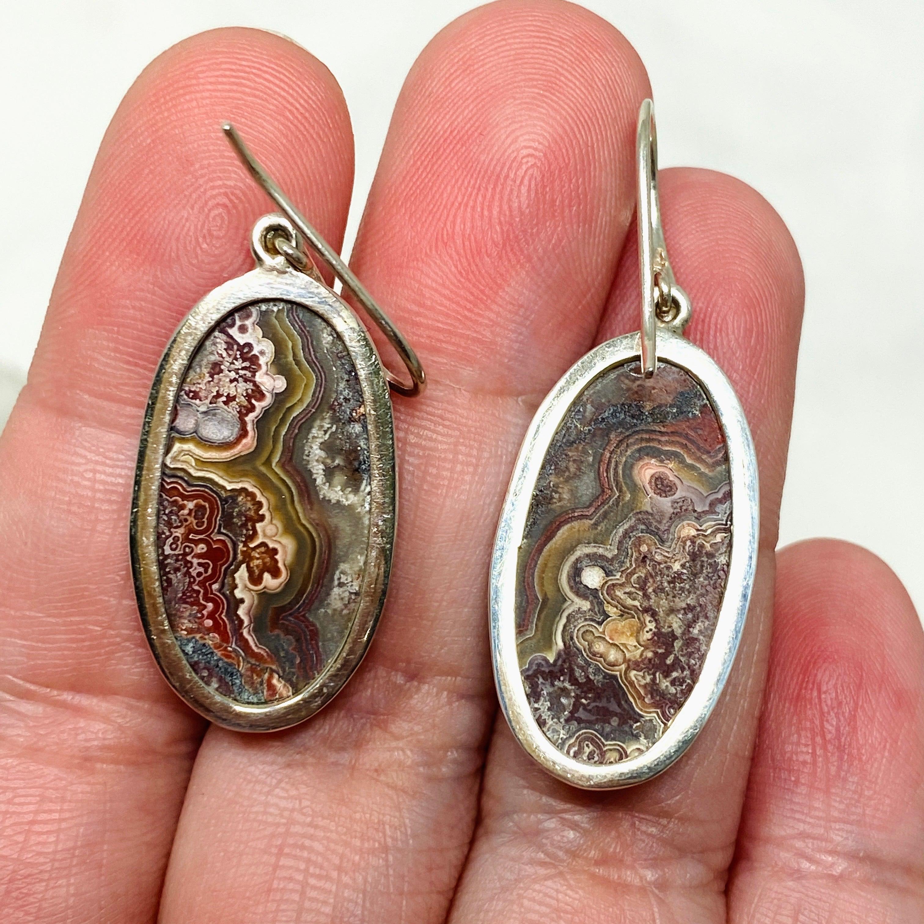 Crazy Lace Agate Oval Earrings for Women - Natural Stone Dangle Earrings - Handmade Boho Jewelry - Perfect for Casual Wear, Parties & Gift Giving