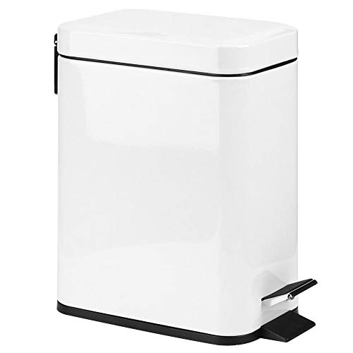 Fdit 5L White Stainless Steel Step Trash Can with Silent Pedal - Household Garbage Bin for Kitchen, Bathroom, Office & Home Use | Odor-Proof & Hands-Free Waste Disposal