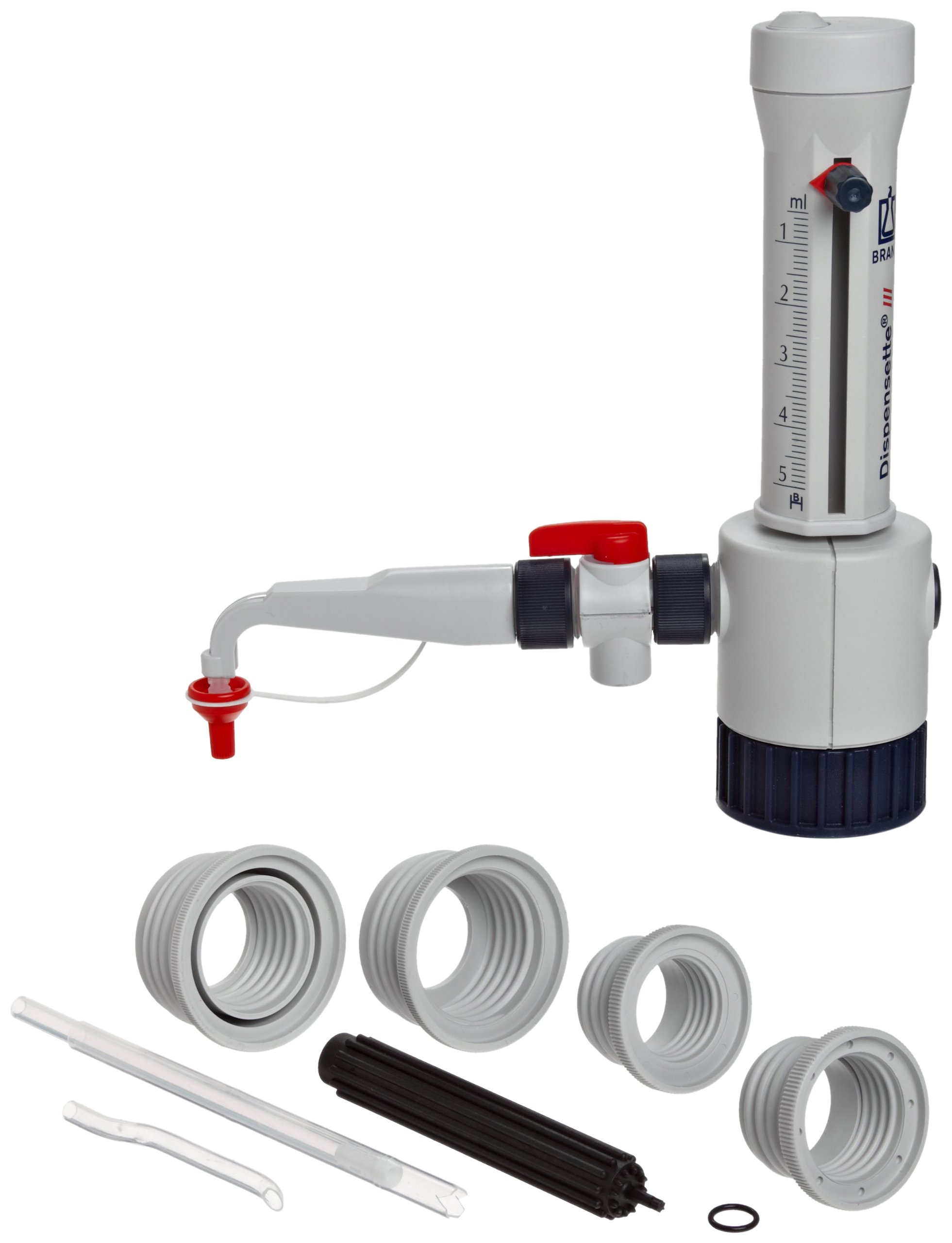 BrandTech 4701131 Adjustable Volume Bottletop Dispenser - 0.5-5mL Glass Laboratory Dispenser with SafetyPrime Valve for Precise Liquid Measurement | Ideal for Chemistry Labs, Pharmaceutical Research & Scientific Experiments