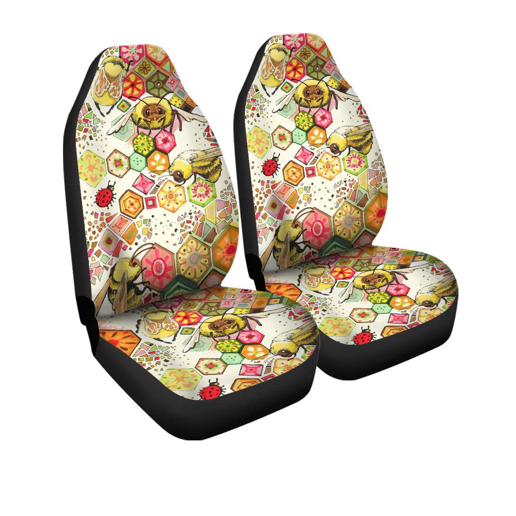 CHICKAPPLE Bee Pattern Broken Mosaic Car Seat Covers - 2-Piece Set Universal Fit for Cars, Sedans, Trucks, SUVs & Vans | Waterproof & Anti-Slip Auto Seat Protectors for Comfort & Style | Perfect for Daily Commute, Road Trips & Family Travel