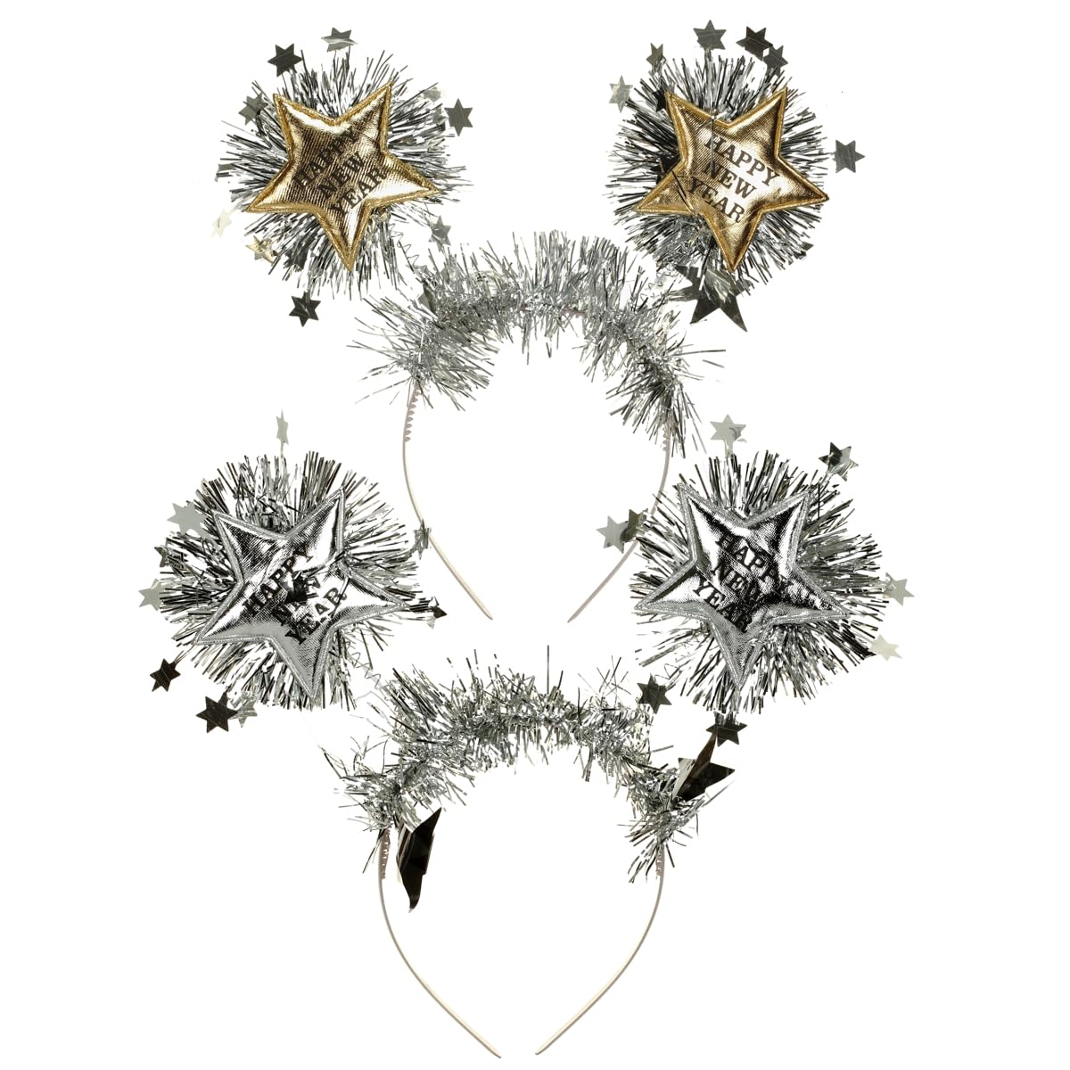 Happy New Year Headband Tiara with Star Boppers - 2025 New Year's Eve Party Supplies & Favors (2Pcs) - Perfect for NYE Celebrations, Countdown Parties & Festive Gatherings