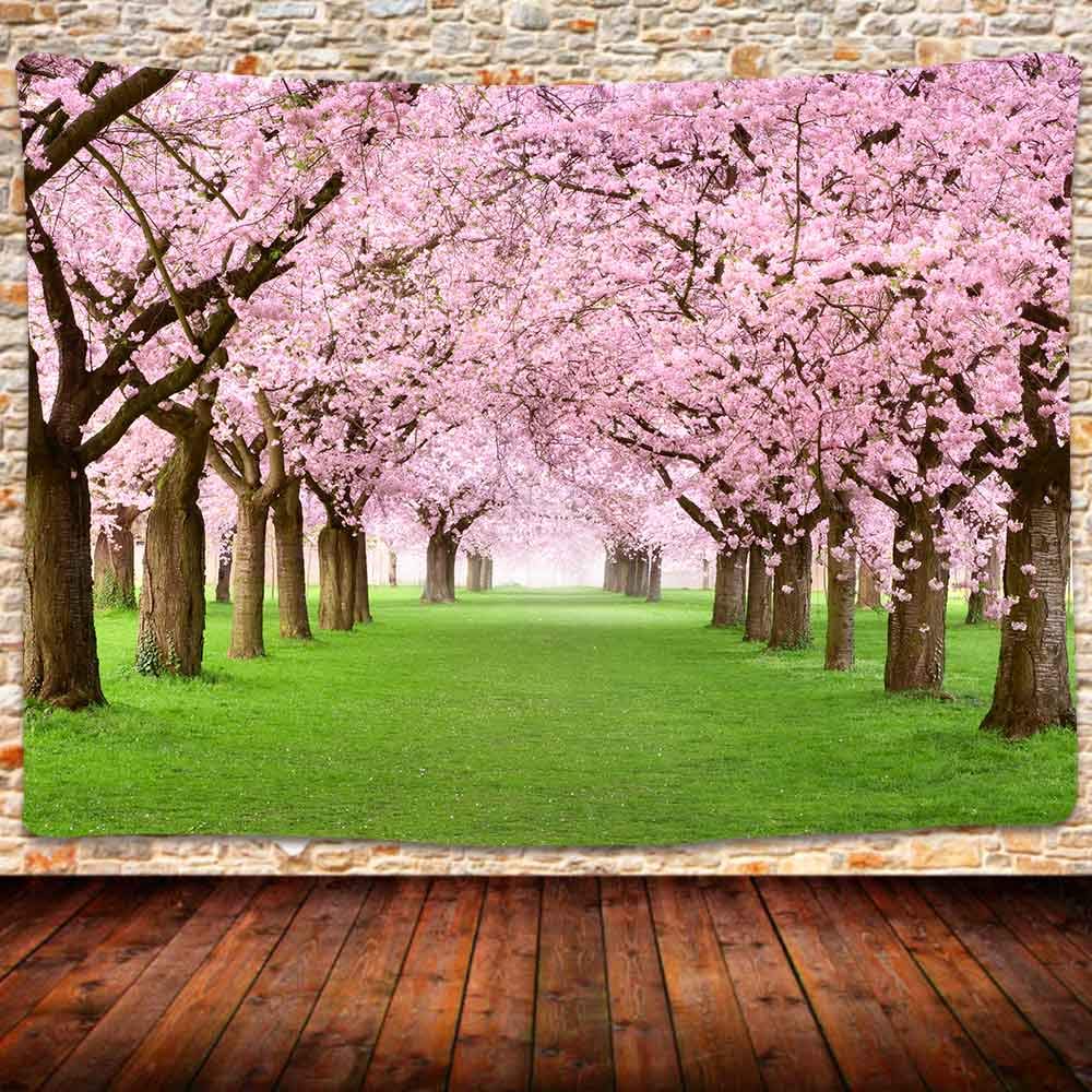 Pink Cherry Blossom Floral Tapestry Wall Art - 80x60 Inch Nature Scenery with Flowers & Lawn - Home Decor for Bedroom, Living Room, Dorm | Perfect for Boho Chic, Spring Decor & Cozy Room Makeover