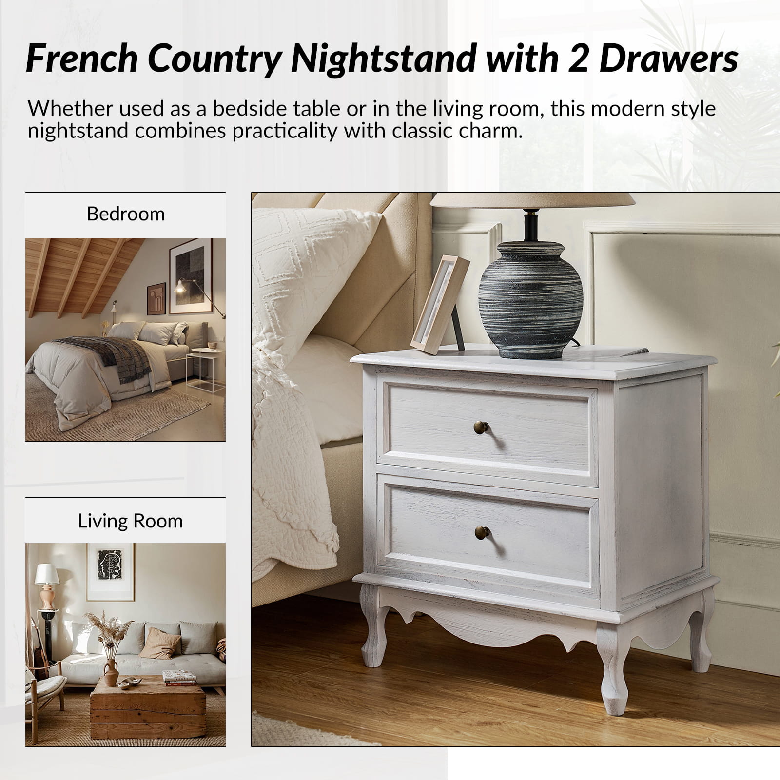 Galatea 24 Inch Tall 2-Drawer Nightstand Chest - Modern Bedside Table with Optional Styles for Bedroom, Living Room, or Office Storage