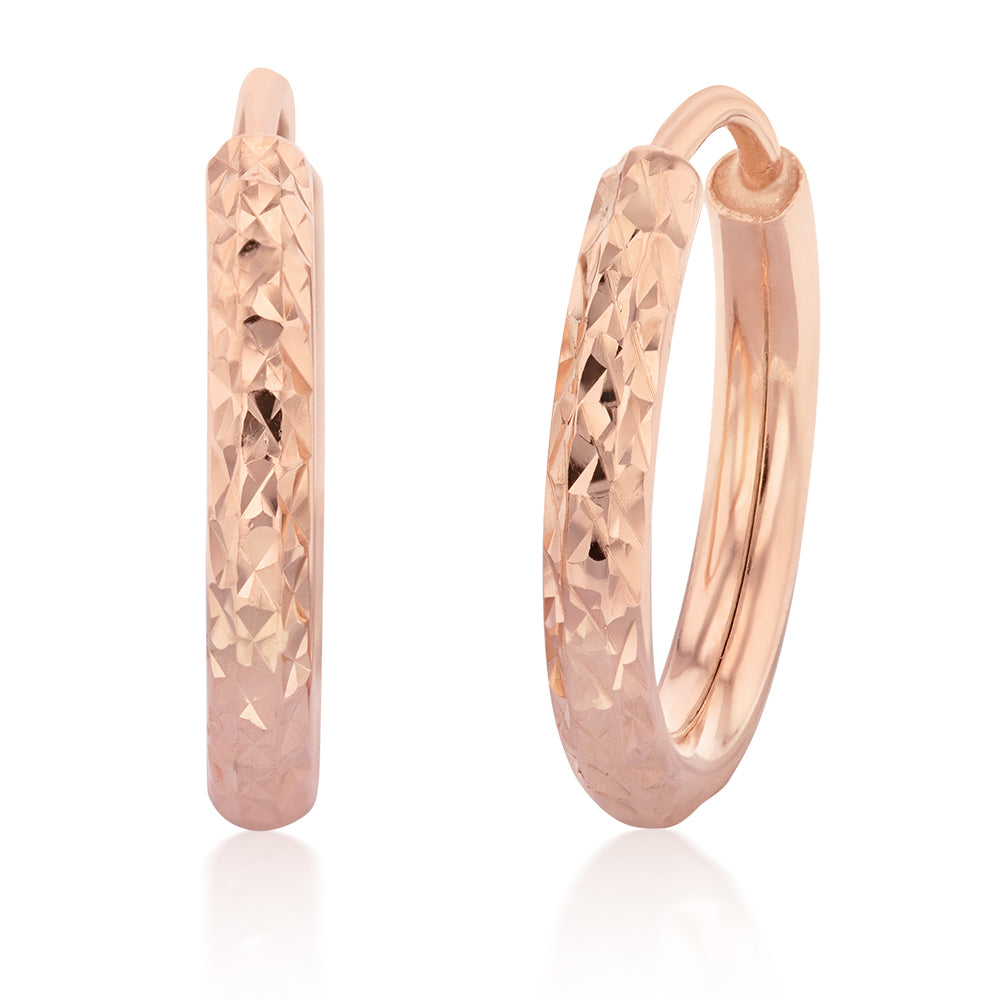 9ct Silver Filled Rose Gold Diamond Cut 10mm Sleeper Hoop Earrings for Women - Hypoallergenic & Comfortable for Everyday Wear, Sleeping & Gifting