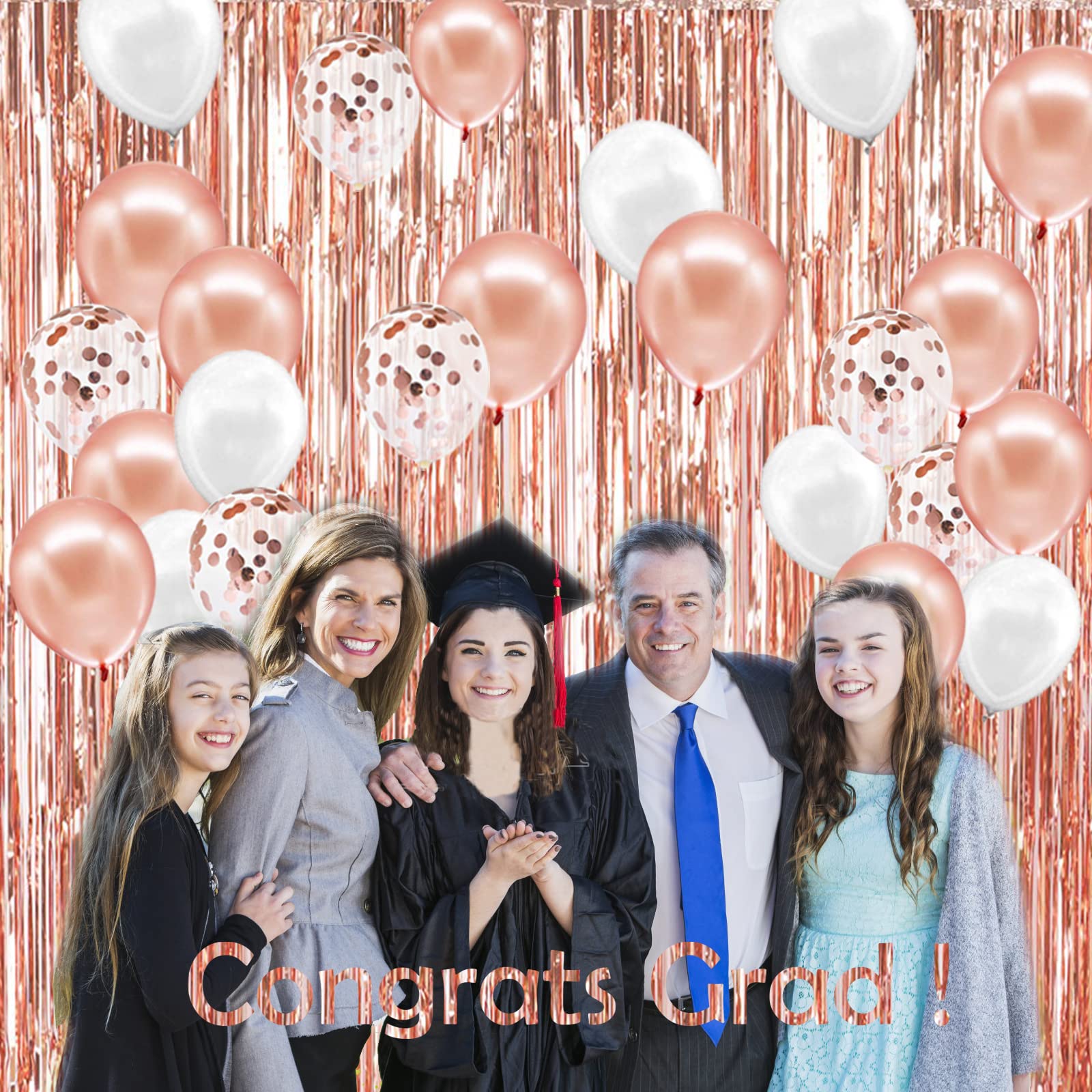 Rose Gold Party Decorations Kit - Foil Fringe Curtain Backdrop, Balloons Set for Birthday & Graduation - Elegant Rose Gold and White Theme - Perfect for Wedding, Baby Shower & Anniversary Celebrations