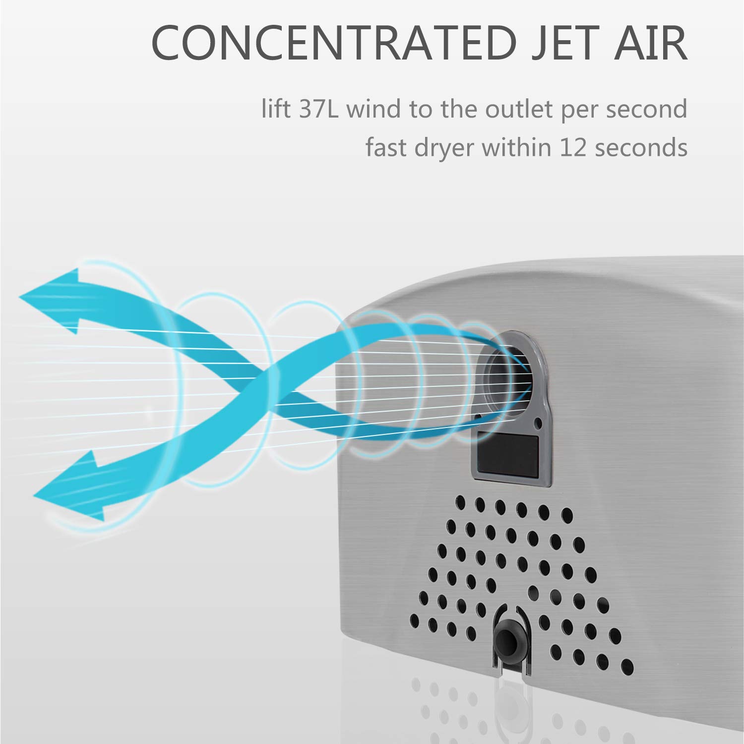 AK2800C Heavy Duty Jet Cube High Speed Hand Dryer - 110V 1400W Commercial Bathroom Hand Dryer with Polished Stainless Steel Cover | Ideal for Restaurants, Hospitals, Schools & Public Restrooms