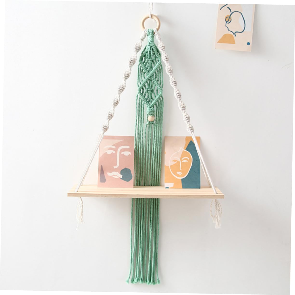 2-Pack Boho Woven Tapestry Wall Hanging Shelf - Natural Wood Macrame Plant Hanger & Storage Rack for Home Decor, Bedroom, Living Room, Office - Perfect for Indoor Plants, Books & Decorative Items