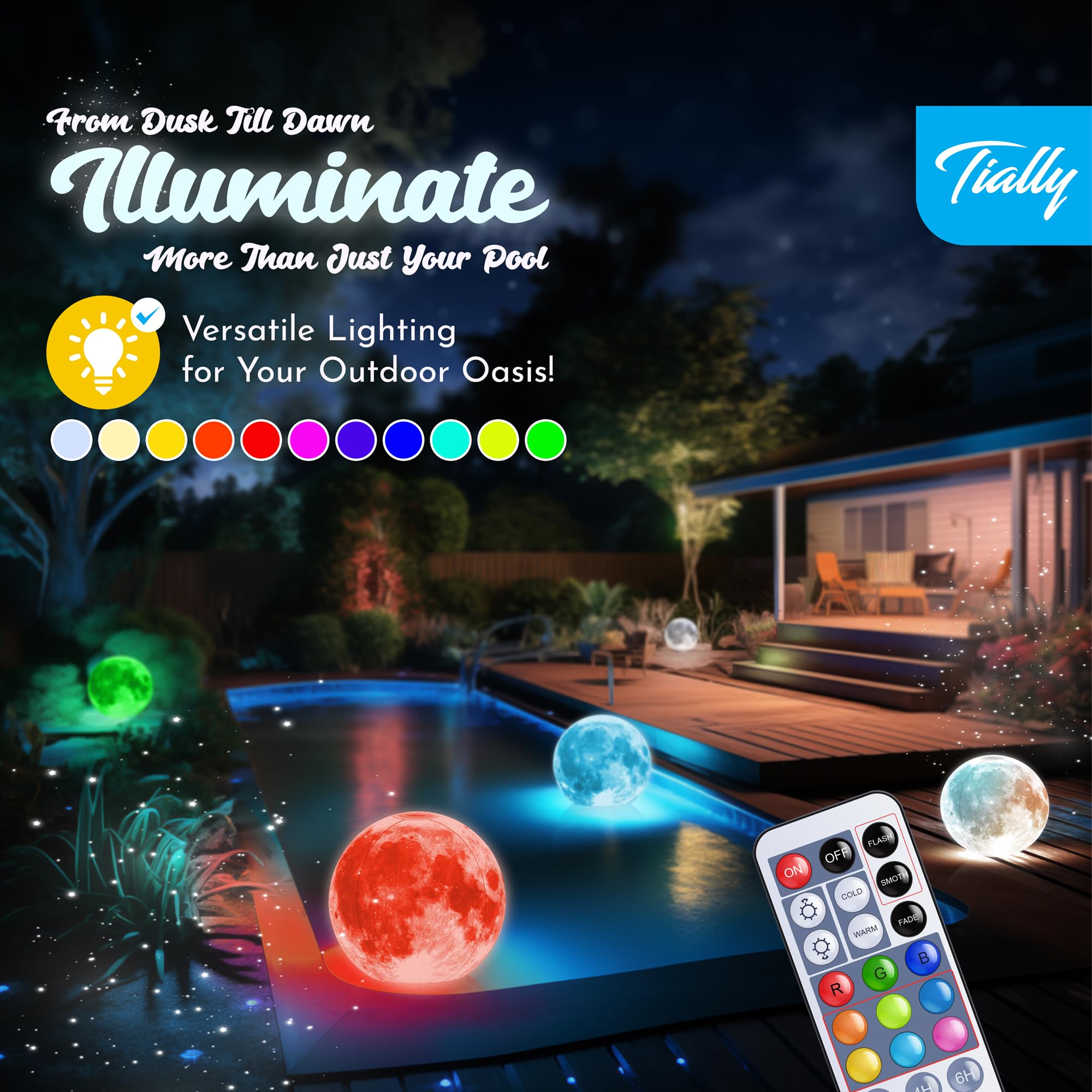 TIALLY Full Moon Floating Lights - Solar Powered Inflatable LED Ball Lights for Pool, Pond, Garden, Wedding & Party Decor - Waterproof Outdoor Lighting (4 Pack) - Perfect for Night Swimming, Backyard Parties & Romantic Ambiance