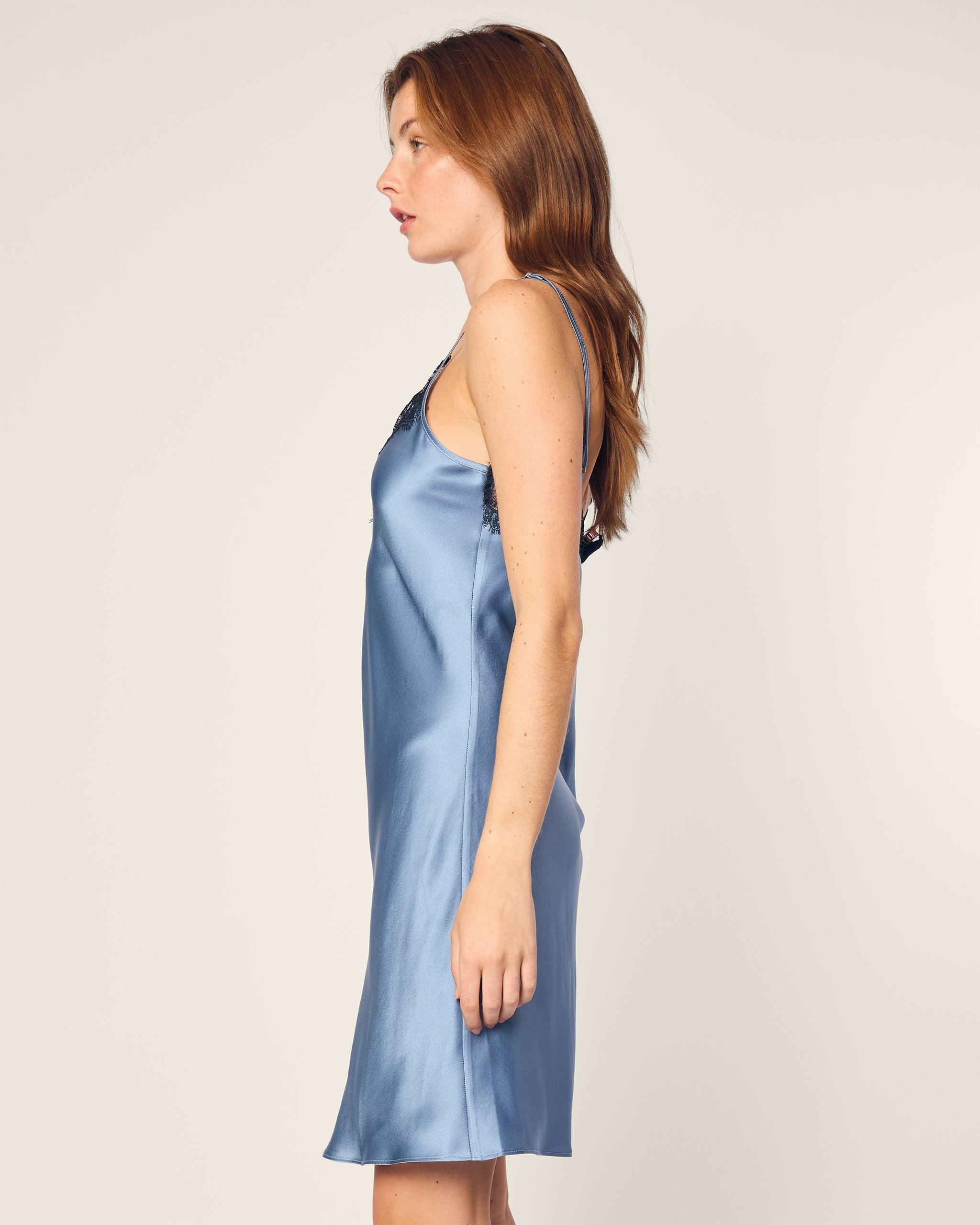 Elegant Women's Silk Lace Slip Dress - Periwinkle Blue Nightgown for Sleepwear, Bridal Lingerie & Special Occasions