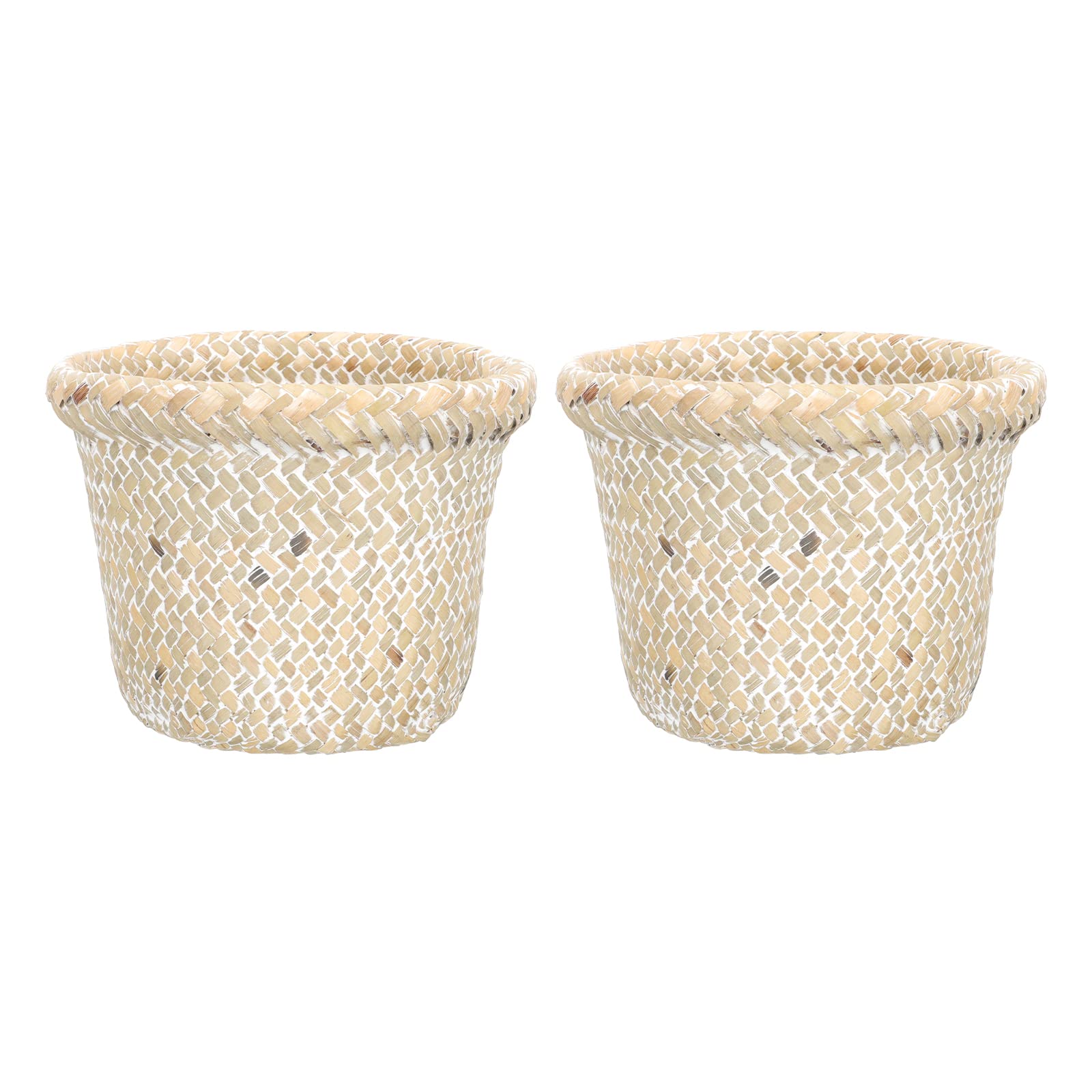 2-Pack Woven Jute Trash Baskets - Eco-Friendly Small Wastebasket for Office Desk, Bathroom & Bedroom - Mini Storage Bin with Handles for Home & Office Organization (Natural Fiber, Desktop Size)