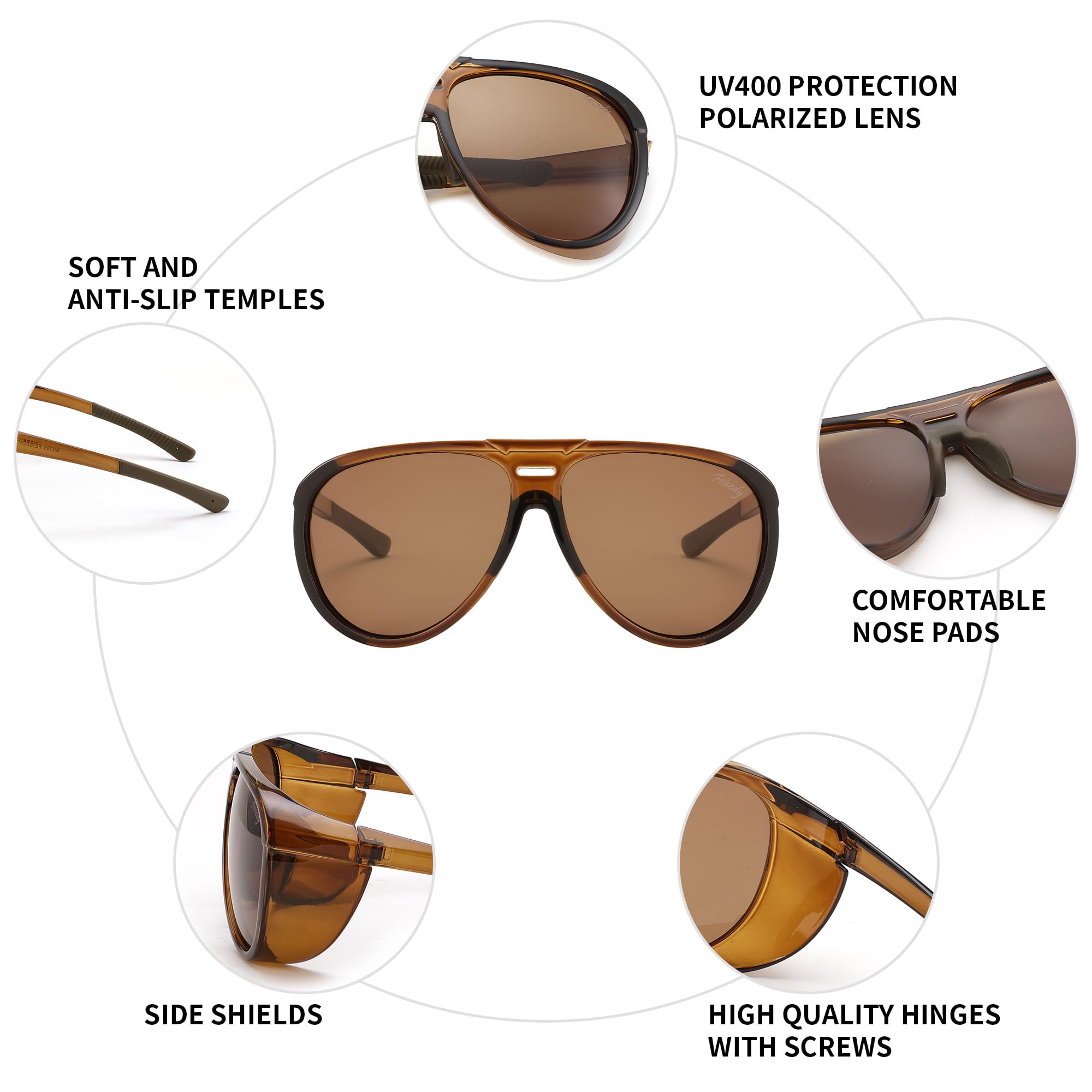 FEISEDY Polarized Aviator Sunglasses for Men & Women - Oversized Round Steampunk Sunglasses with Side Shields - UV Protection - Perfect for Driving, Outdoor Activities & Fashion Accessories