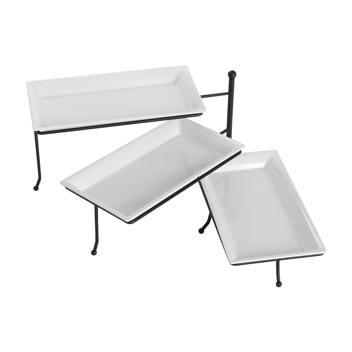 American Metalcraft TTRSMEL3 3-Tier Rectangular Display Stand Set with Melamine Bowls - Perfect for Bakery, Deli, and Retail Food Display