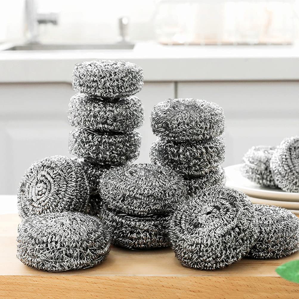 12 Pack Hemoton Steel Wool Dish Cleaning Brushes - Heavy Duty Pot Scrubber & Kitchen Pan Cleaner with Ergonomic Handle | Perfect for Stubborn Grease, Burnt Food Removal & Daily Dishwashing