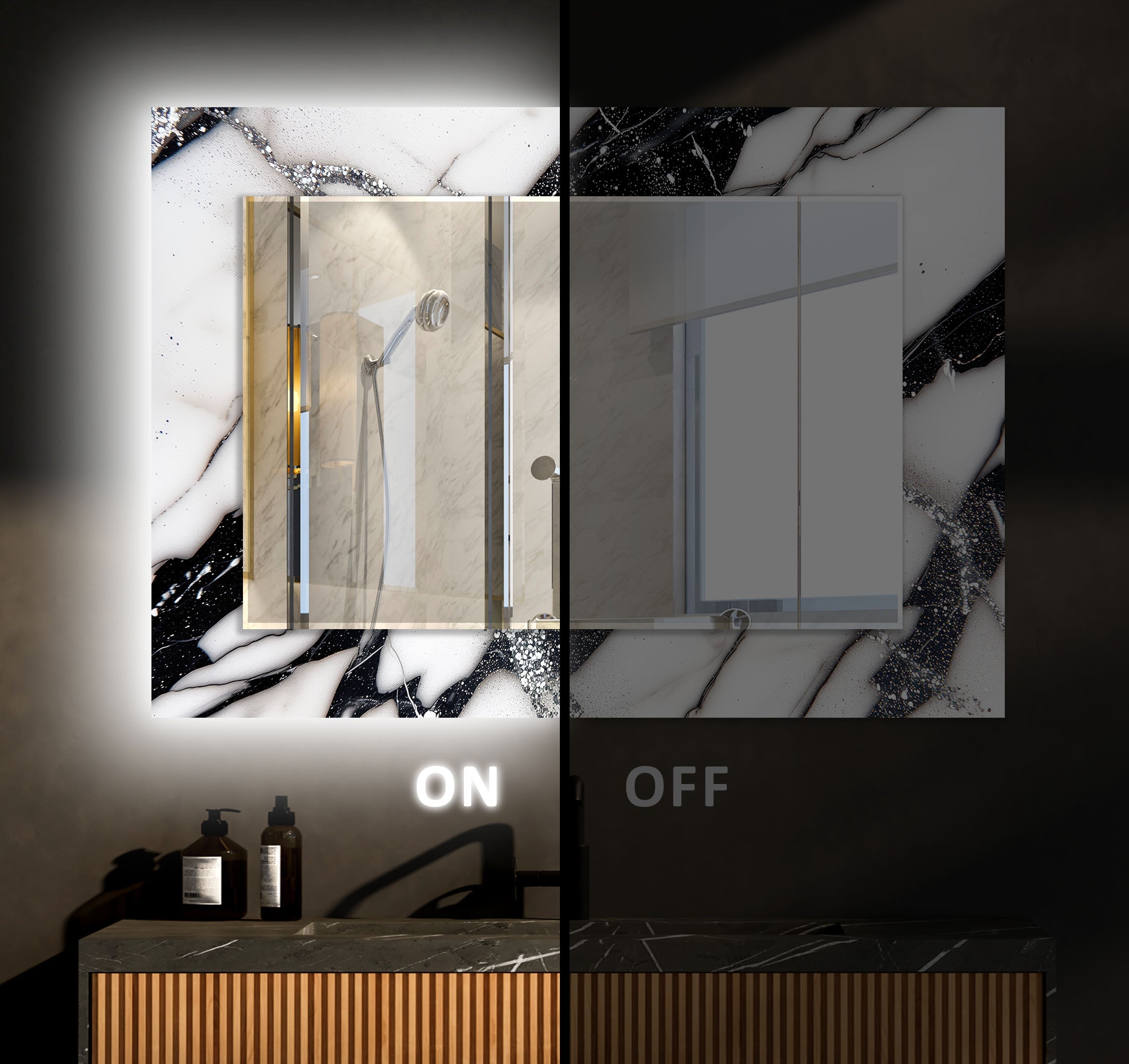 Elegant Black and White Marble Wall Mirror - Modern Home Decor for Living Room, Bedroom, or Entryway