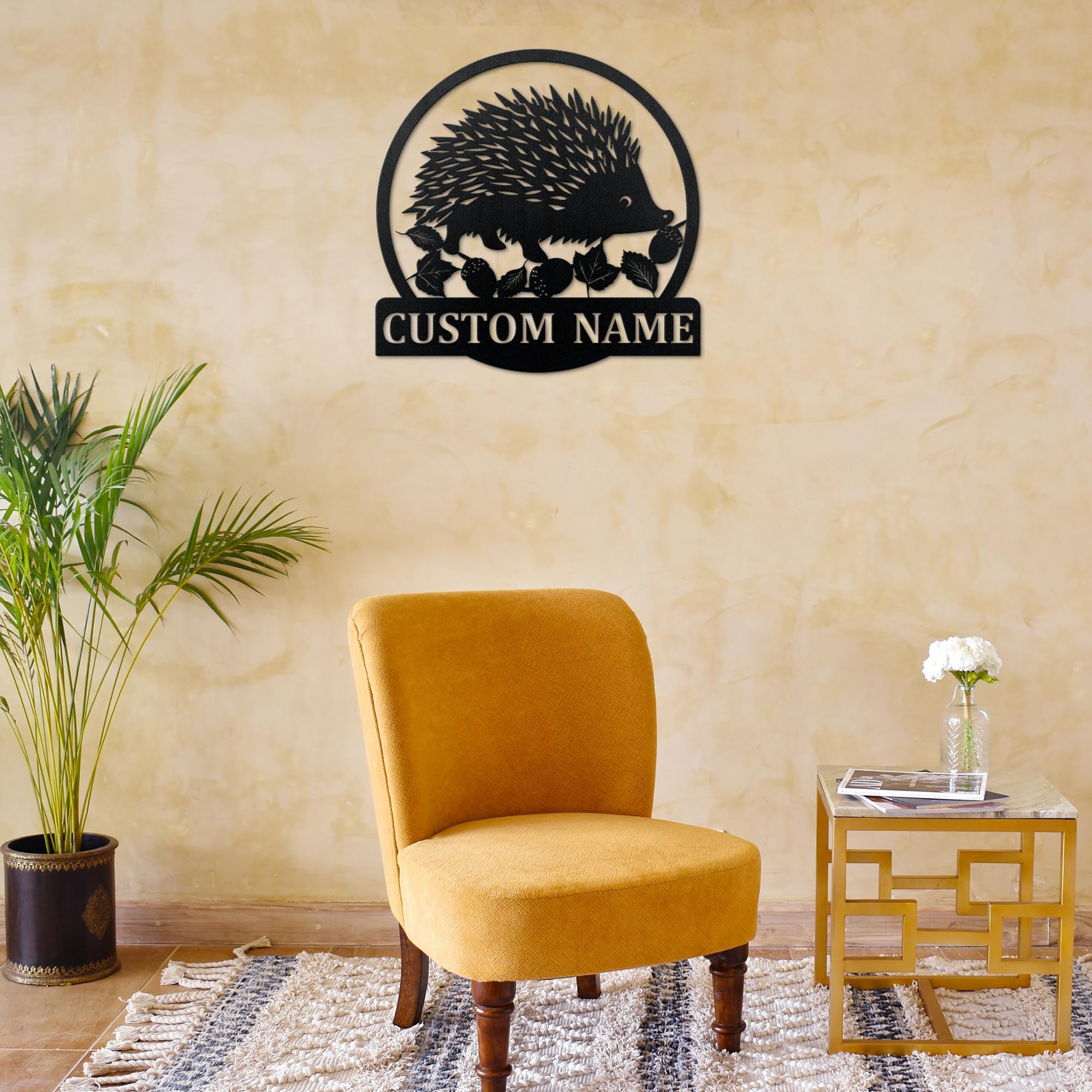 Custom Hedgehog Metal Wall Art - Personalized Monogram Metal Sign for Home Decor, Living Room, Bedroom & Office Wall Decoration