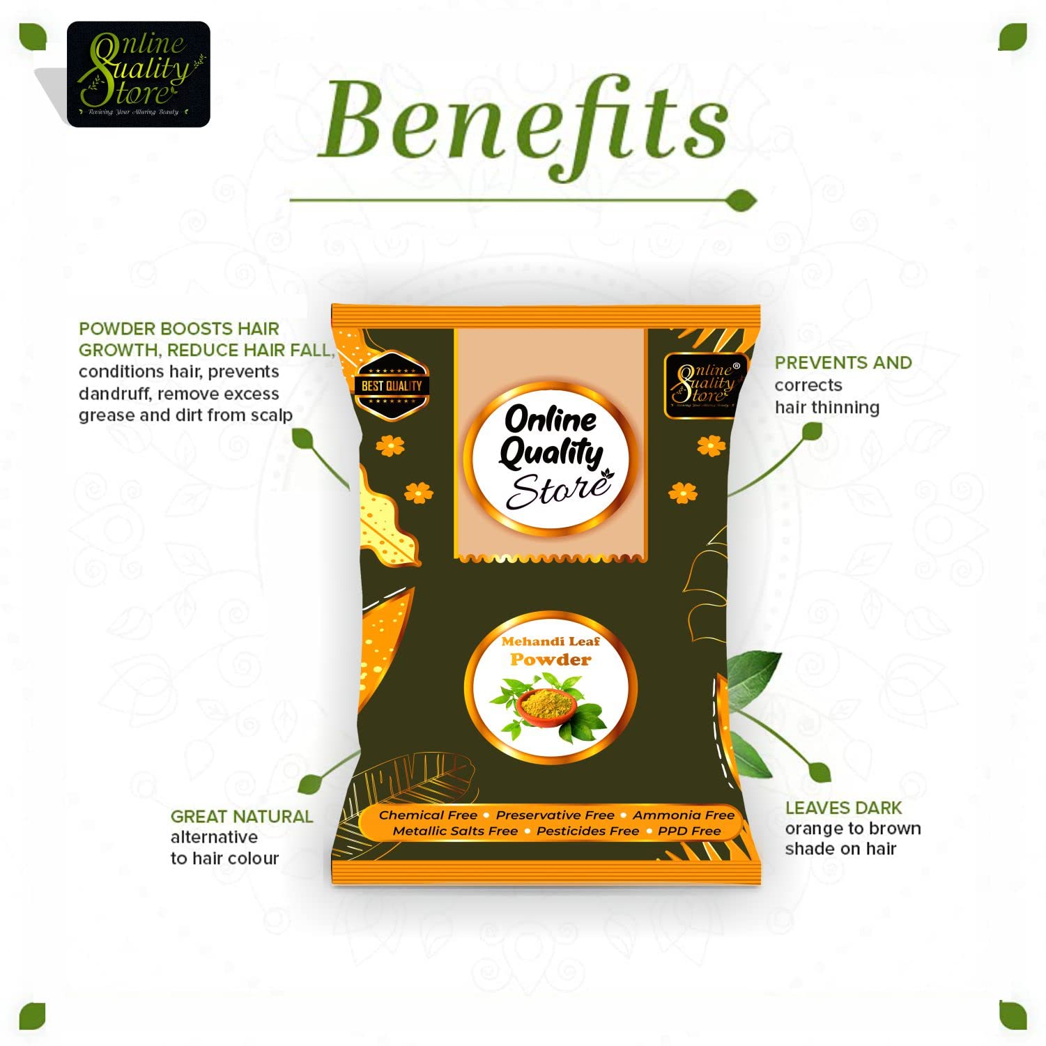 Natural Henna Powder for Hair Color | Lawsonia Inermis | Pure Mehndi Powder 480g | Ammonia-Free & Paraben-Free | Organic Hair Dye | Perfect for DIY Hair Coloring & Natural Hair Care at Home