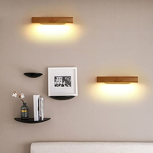 LITFAD Matte Black Rectangle Wall Light - Adjustable LED Wall Sconce with Rotatable Nordic Wooden Head, Warm White Lighting for Bedroom, Living Room, Hotel Decor | Modern Linear Wall Lamp for Ambient & Task Lighting