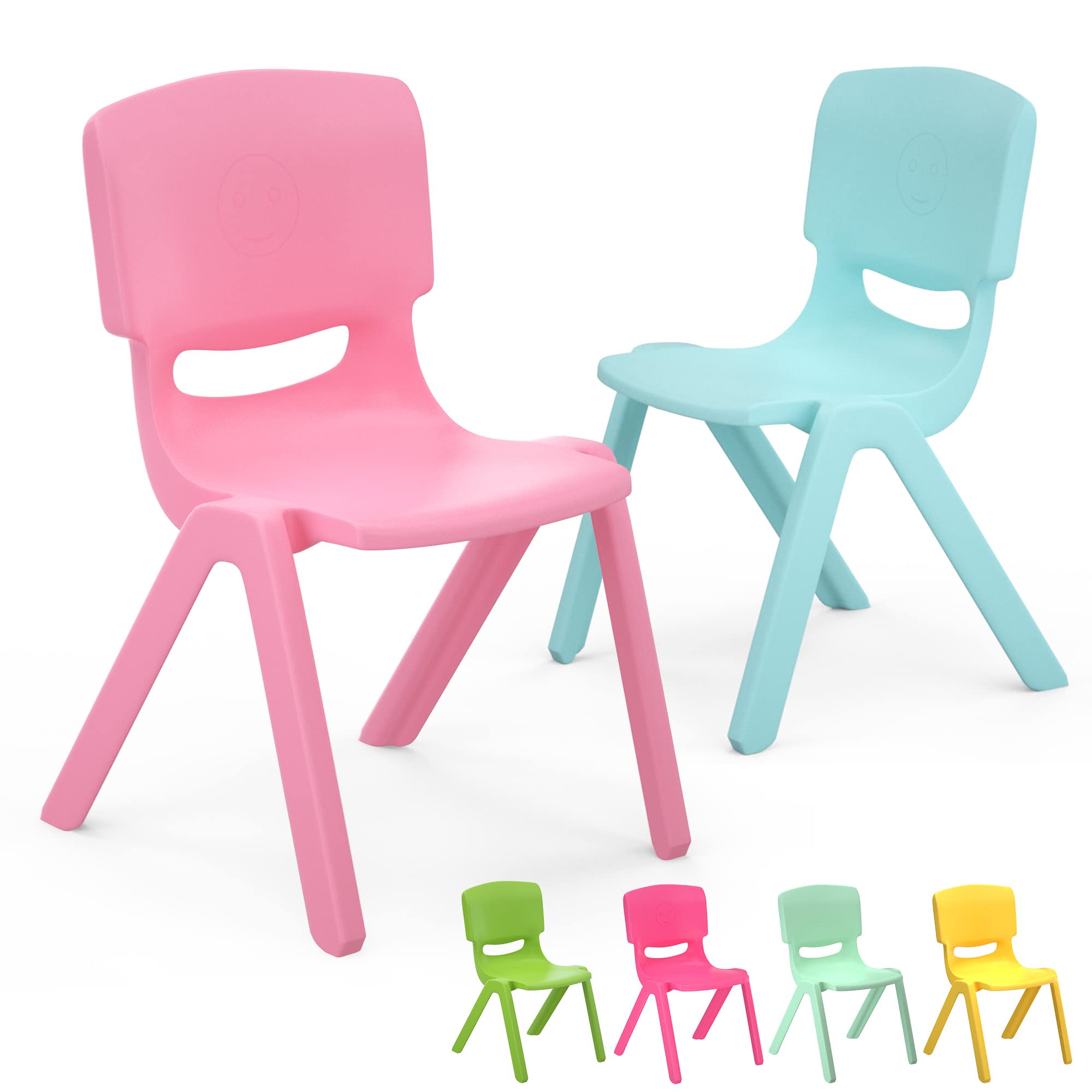 6PCS Colorful Stackable Plastic School Chairs for Kids - 11inch Seat Height - Durable Classroom Chairs for Preschool, Daycare & Home Use - Perfect for Indoor Learning & Outdoor Activities