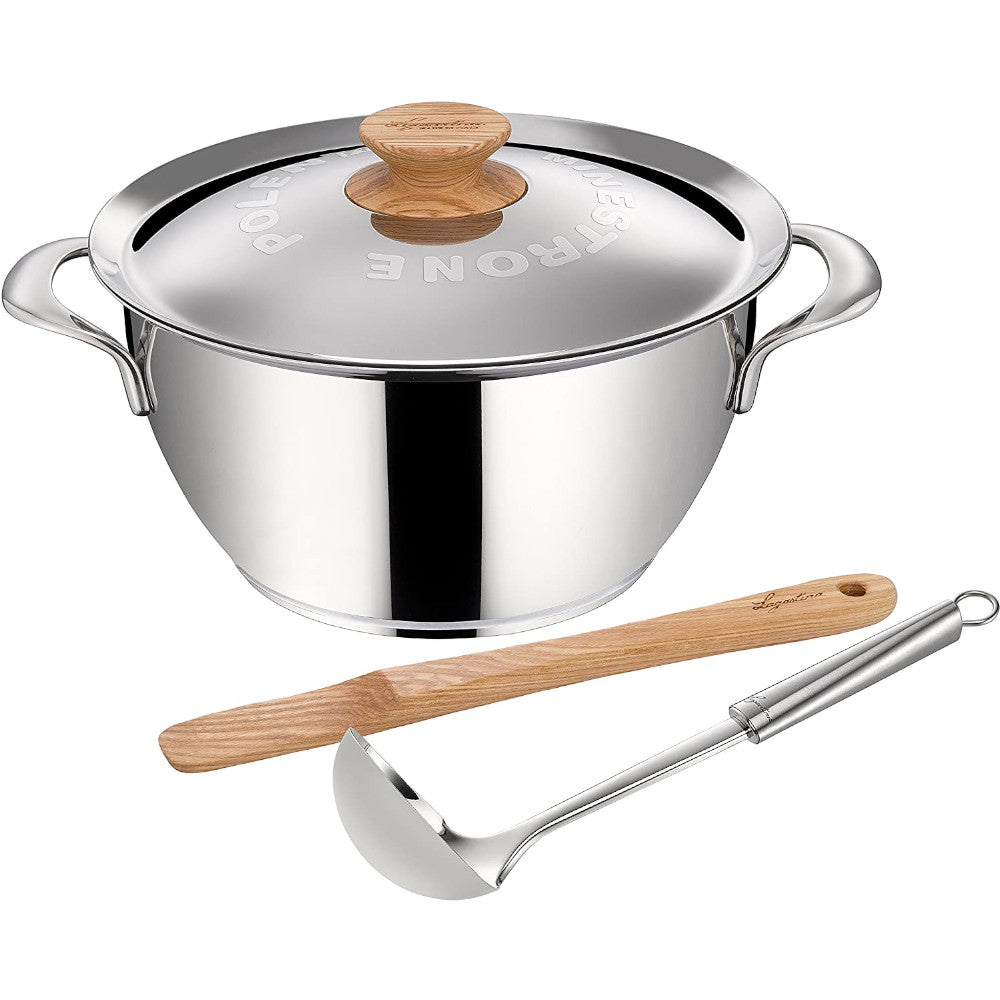 Lagostina Heritage Collection Polenta Stew Pot - 4.2Qt Italian Copper Core Stainless Steel Saucepan with Lid - Perfect for Cooking Polenta, Soups & Stews at Home