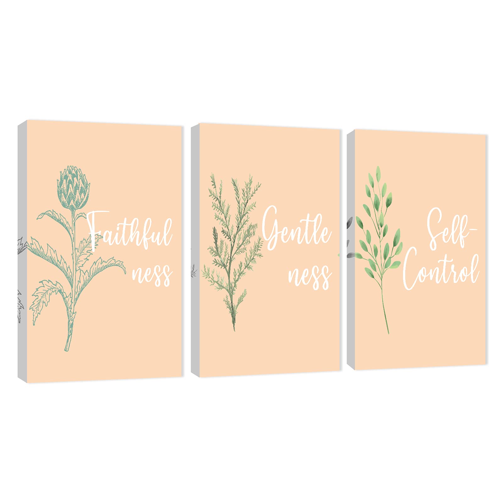 3-Panel Motivational Wall Art for Office & Home Decor - Inspirational Quotes Canvas Prints (20”x30”x3Pcs) - Faithfulness, Gentleness, Self-Control Positive Words Poster - Perfect for Office, Living Room & Bedroom Wall Decor