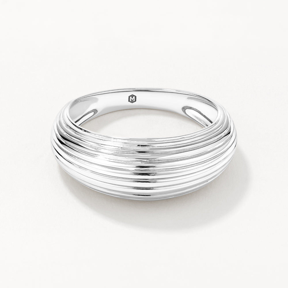 Silver Ribbed Dome Ring for Women - Elegant Stackable Band Jewelry for Everyday Wear & Special Occasions