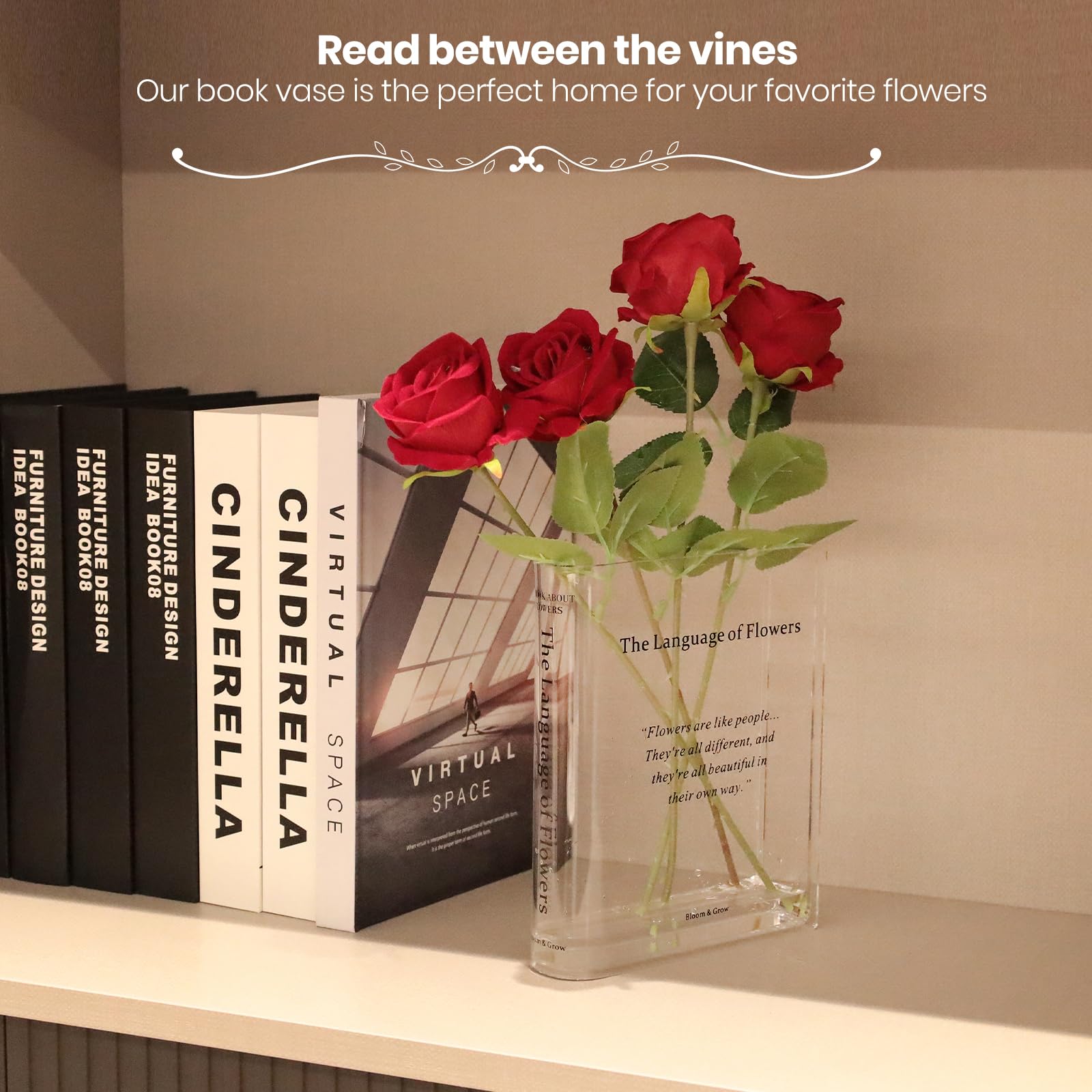 Clear Acrylic Book Vase for Flowers - Artistic Home & Office Décor with Cultural Flair - Unique Gift for Book Lovers - Perfect for Living Rooms, Desks, and Creative Spaces (Transparent)
