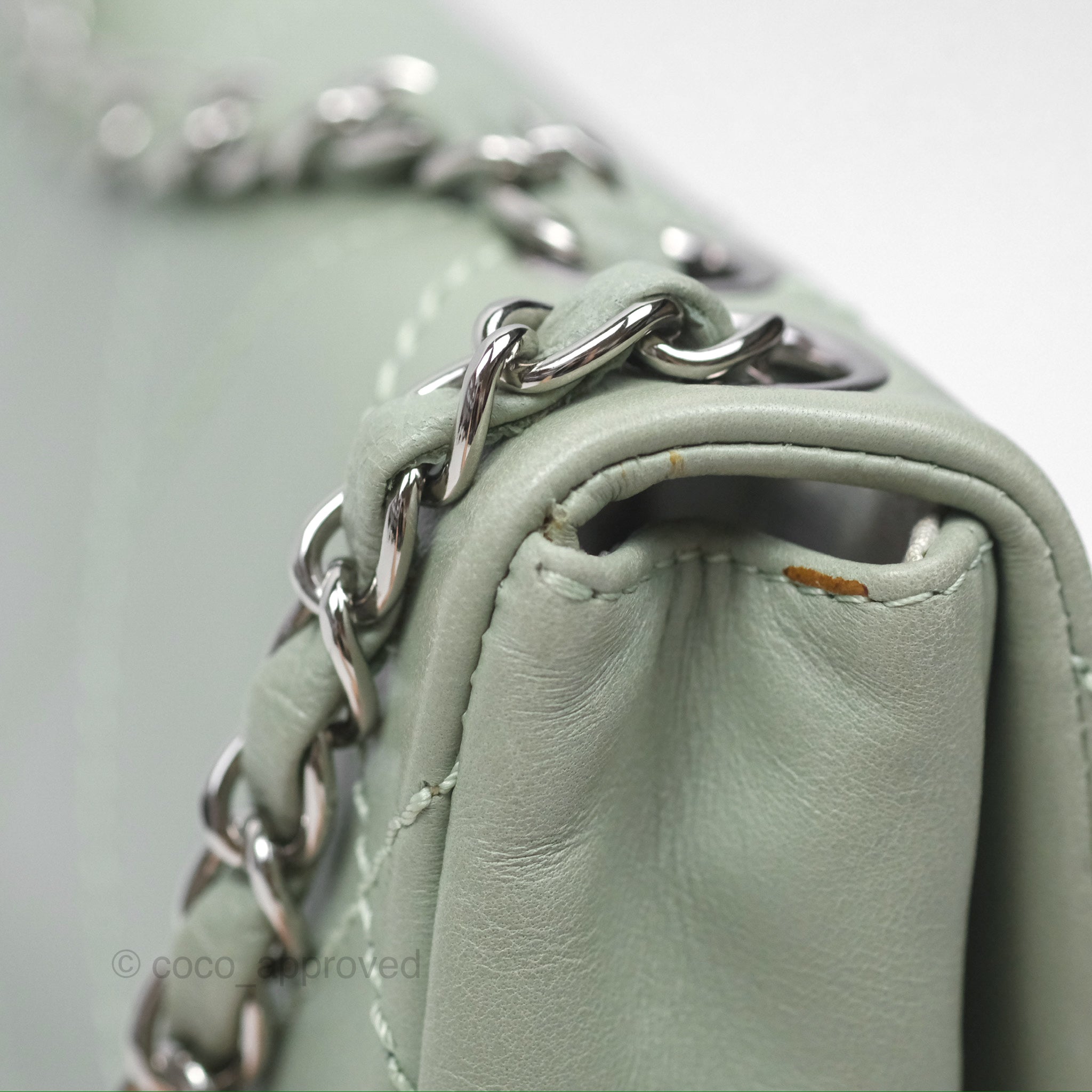 Chanel CC East West Flap Bag Genuine Lambskin Leather Mint Green with Silver Hardware - Luxury Crossbody Purse for Women, Perfect for Date Night & Special Occasions