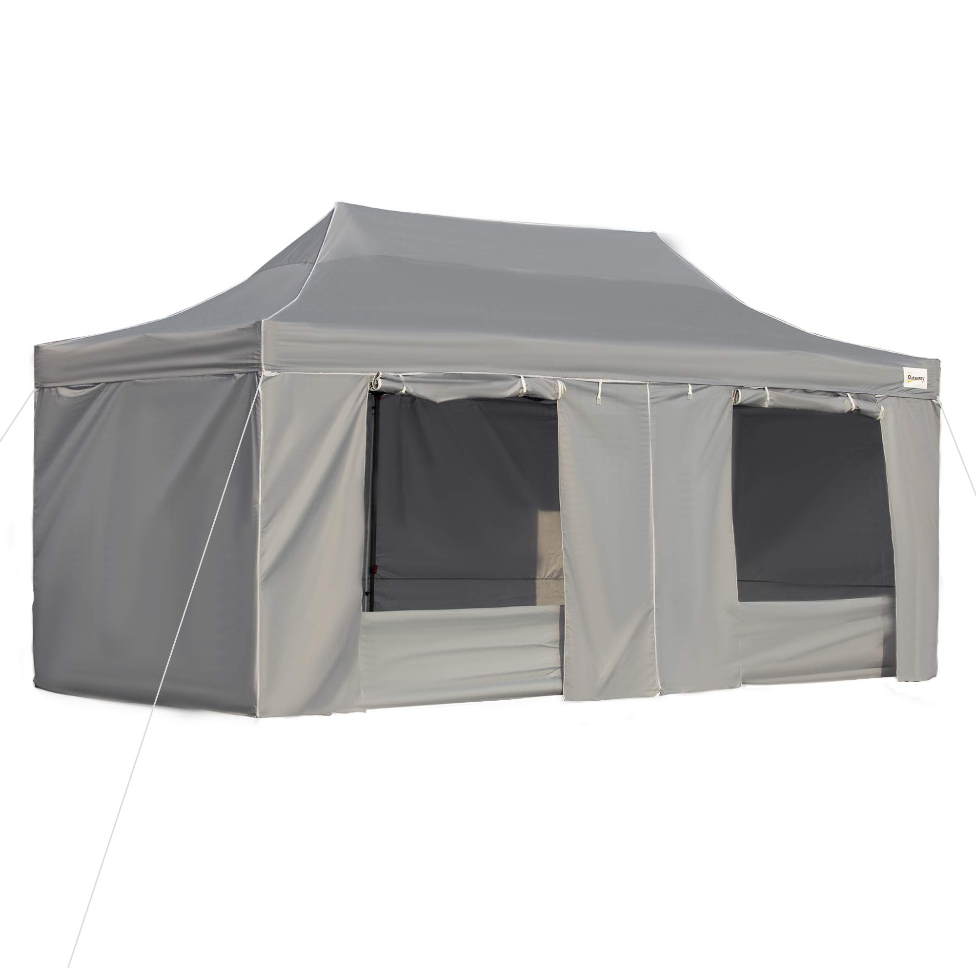 Outsunny 10' x 20' Pop Up Canopy Tent with Removable Sidewalls & Doors, Instant Shelter for Outdoor Events - Portable Party Tent with Wheeled Carry Bag & Adjustable Height - Perfect for Backyard, Garden, Patio, Camping & Tailgating - Gray