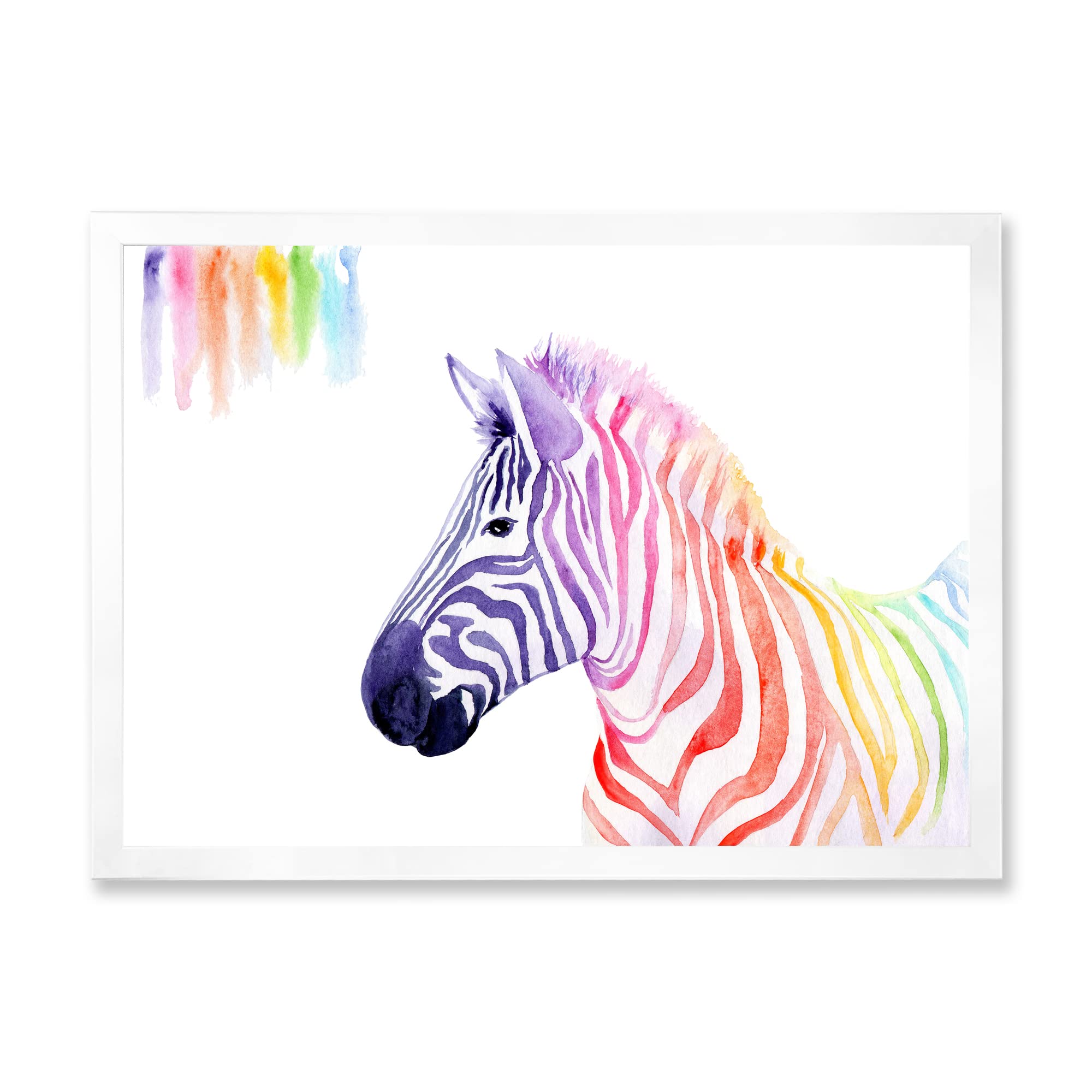 Rainbow Zebra Farmhouse Framed Wall Art - Vibrant Animal Portrait Painting for Living Room, Bedroom & Office Decor - Perfect Gift for Home Interior Design