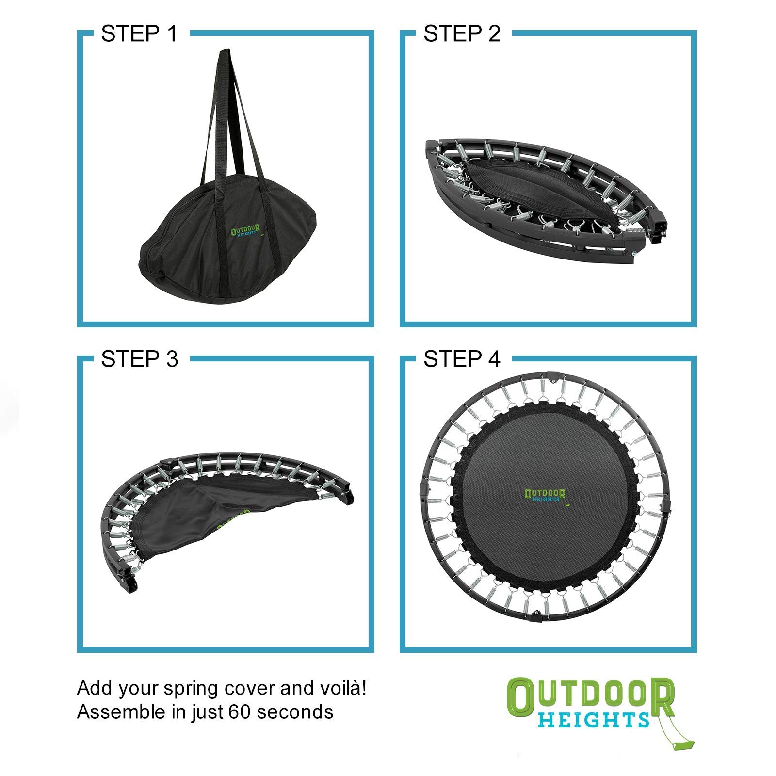 Foldable Mini Trampoline for Adults & Kids - Exercise Fitness Rebounder with Handle & Pre-Attached Springs - Indoor/Outdoor Workout Equipment for Home Gym, Weight Loss & Family Fun