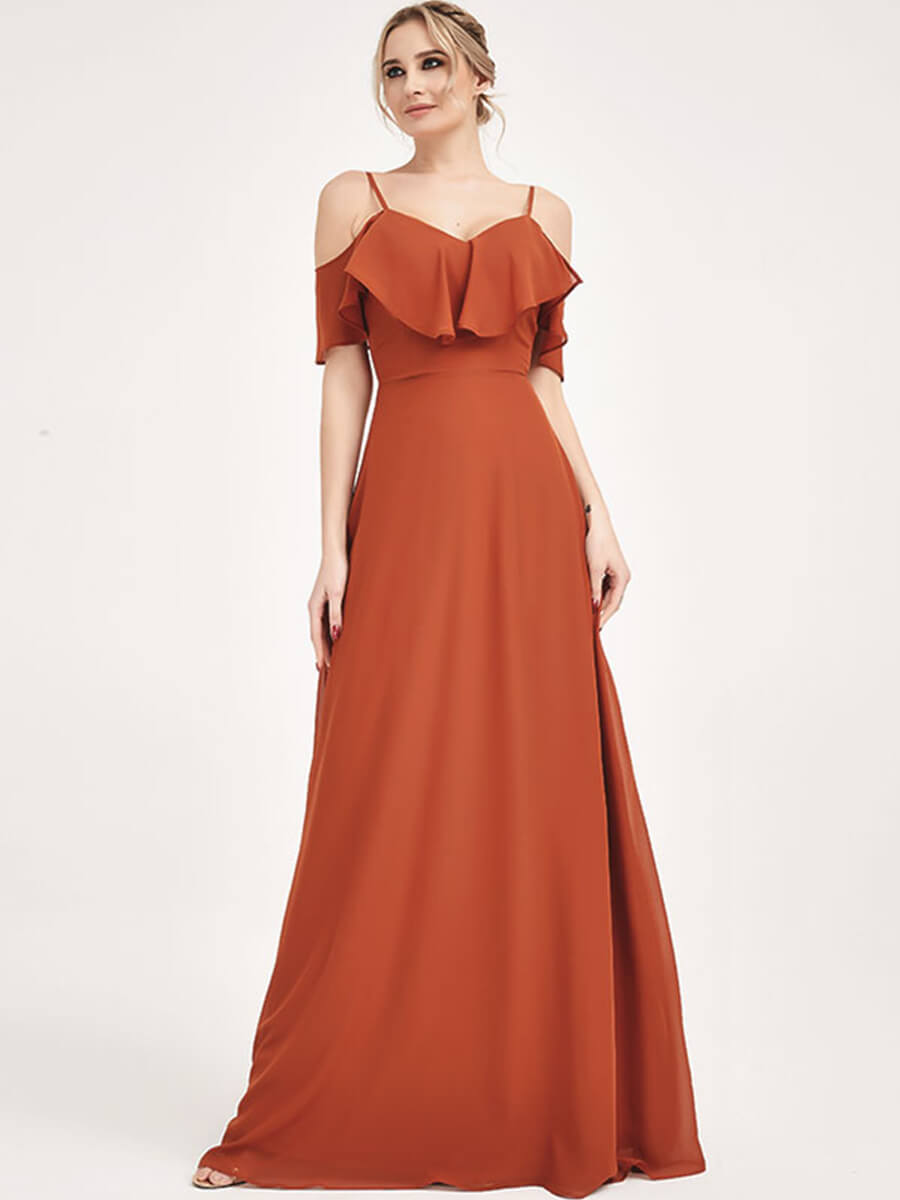 Convertible Bridesmaid Dress - 3-Way Styling Burnt Orange Chiffon Gown for Weddings, Parties & Formal Events