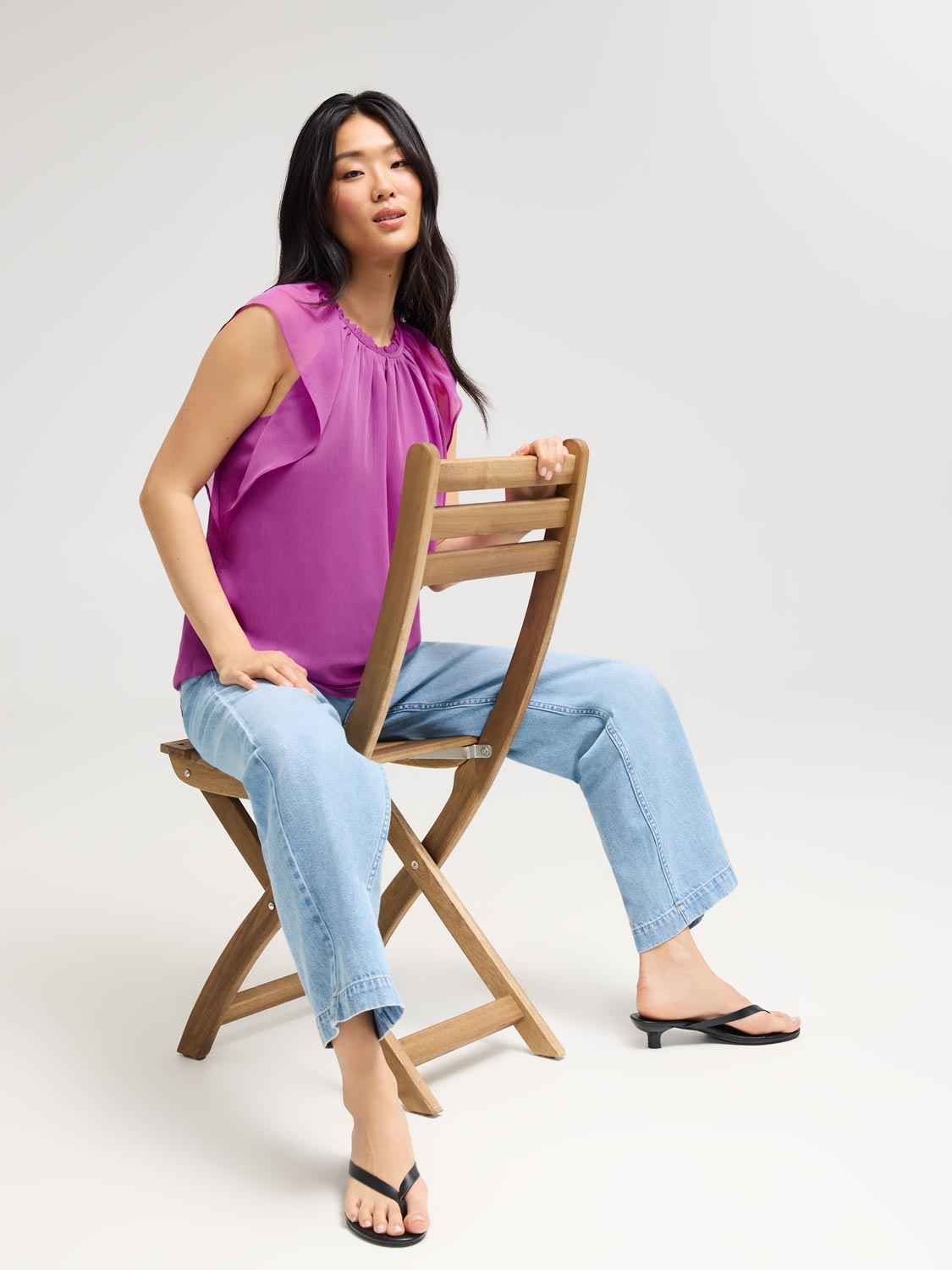 Flutter Cap Sleeve Chiffon Blouse for Women - Elegant Sheer Summer Tops - Perfect for Casual Outings, Beach Cover-ups & Date Nights