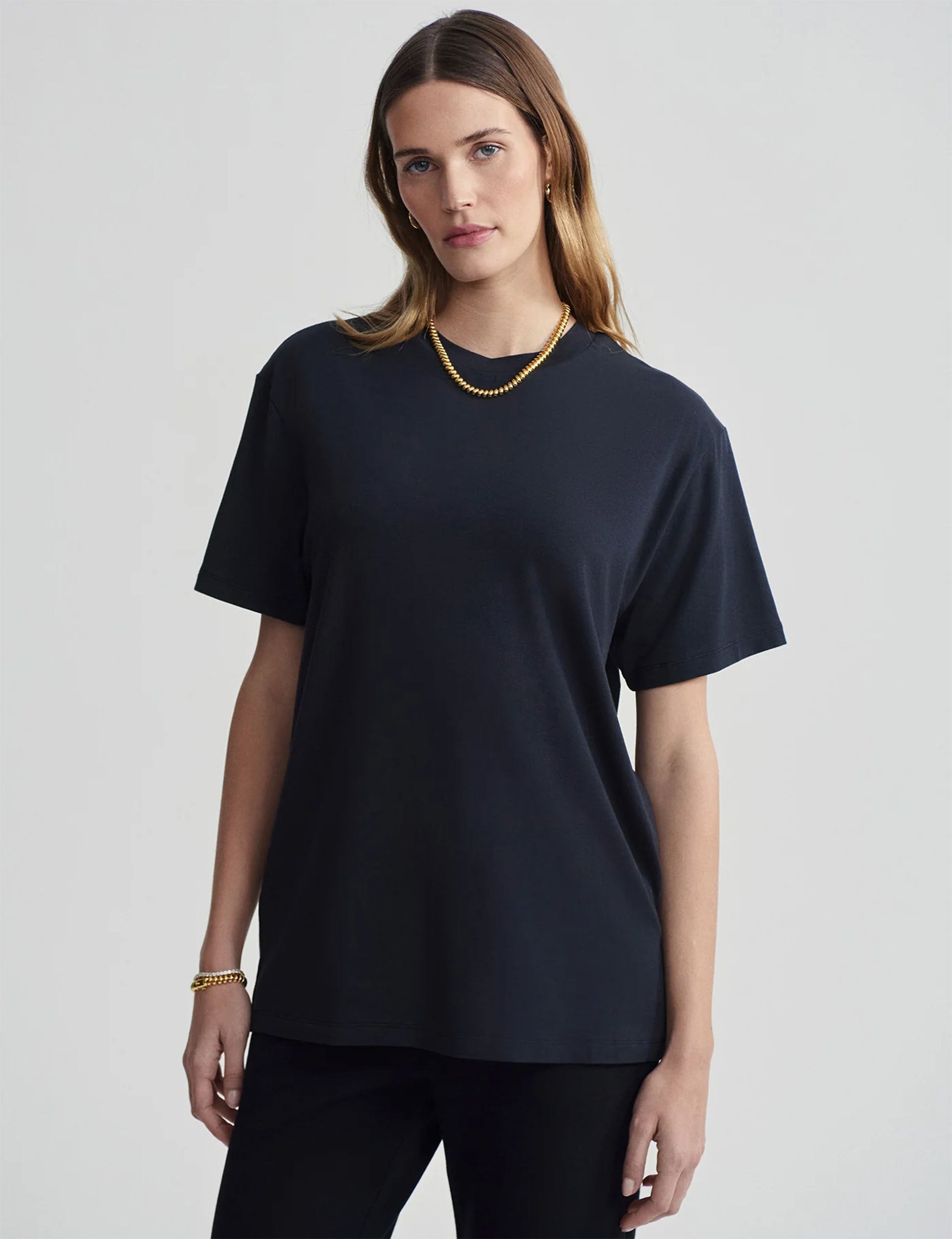 Leighton Boyfriend Tee - Soft Oversized T-Shirt for Women in Black | Casual Comfort Wear for Everyday, Lounge & Street Style