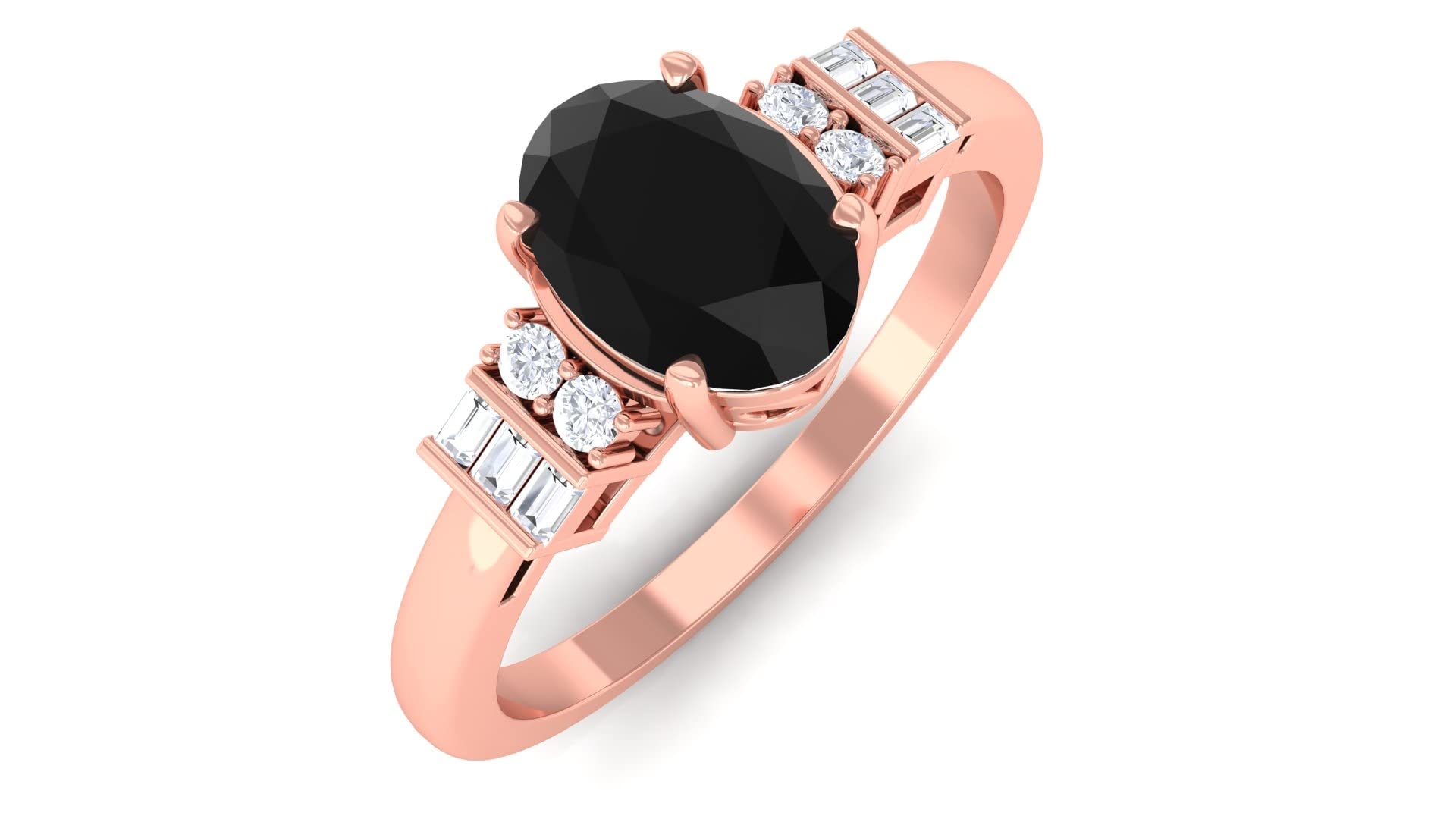 Classic Oval Cut Black Spinel & Diamond Ring for Women - 14K Solid Gold Engagement, Wedding, Anniversary Jewelry Gift
