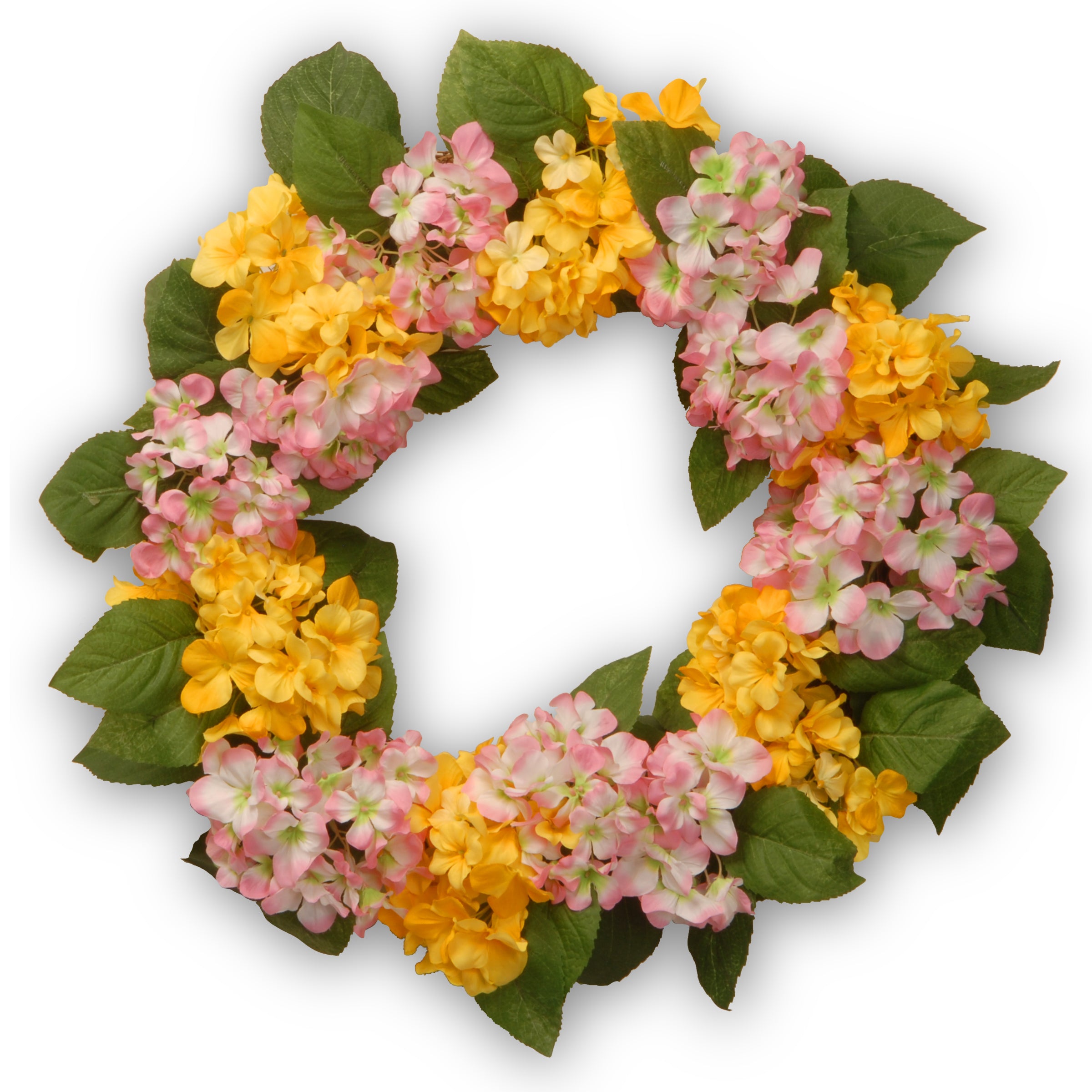 24 Inch Spring Yellow and Pink Hydrangea Wreath - Floral Door Decor for Easter, Mother's Day & Home Decoration